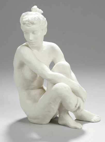 Bisquitporzellan-Figur, "Sitzendes Mädchen/Am Strande" Rosenthal, Kunstabteilung Selb, 40er Jahre,