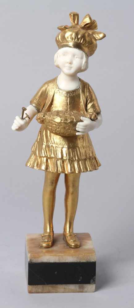 Bronze-Plastik, "Mädchen mit Korb und Blümchen", Omerth, Georges, französischer Bildhauer erwähnt