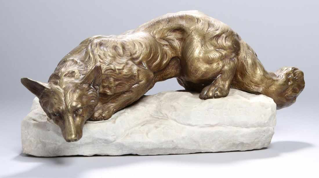 Bronze-Tierplastik, "Fuchs", Bartelier, wohl franz. Bildhauer um 1900, vollplastische,