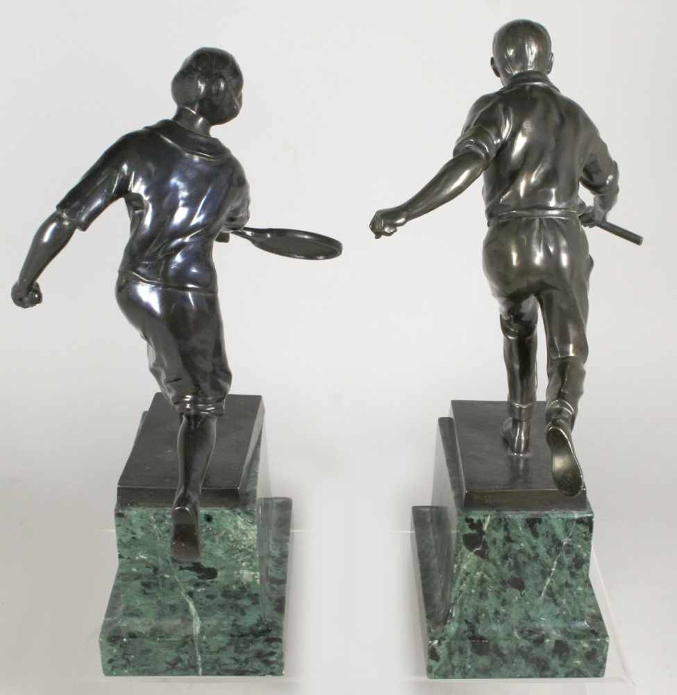 Ein Paar Weißbronze-Plastiken, "Wimbledon-Sieger", anonymer Bildhauer 1. Hälfte 20. Jh., - Image 2 of 2