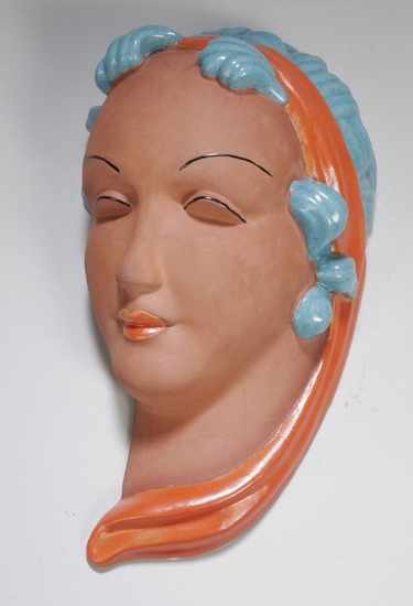 Keramik-Wandmaske, "Frau", wohl Kunstkeramik Wilhelm Thomasch-Austria, Sierndorf bei Wien, 50er