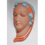 Keramik-Wandmaske, "Frau", wohl Kunstkeramik Wilhelm Thomasch-Austria, Sierndorf bei Wien, 50er
