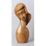 Holz-Büste, "Junge Frau", anonymer Bildhauer 50er Jahre, im Hagenauer Stil gearbeitete,