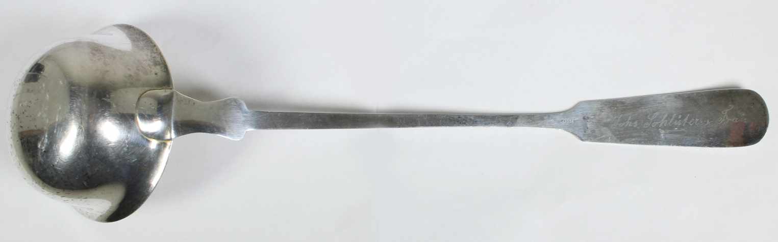 Schöpfkelle, 19. Jh., Silber, Spatenmuster, L 34 cm, ca. 144 gr. - Image 2 of 4