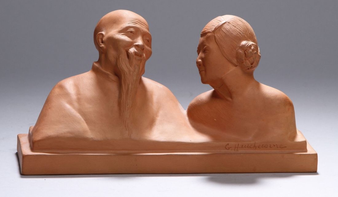 Terracotta-Plastik, "Chinesisches Paar", Hauchecorne, Gaston, 1880 - 1945, französischer