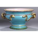 Keramik-Cachepot, Minton, England, um 1880, ausgestellter Rundstand, eingezogener Schaft,