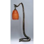 Jugendstil Bronze-Tischlampe, "Schlange", in der Art von Edgar Brandt, Schirm Daum Frères, Nancy,