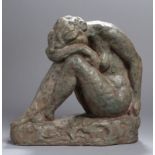 Terracotta-Plastik, "Sitzender, weiblicher Akt", Annoni, Franco, Luzern, Schweiz, 1924 - 1992, auf