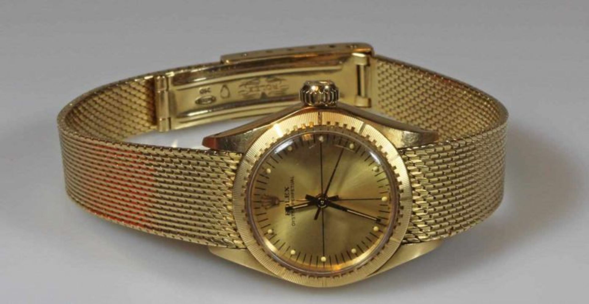 Damenarmbanduhr, Rolex, Oyster Perpetual, GG 750, Automatik, goldfarbiges Zifferblatt, - Image 2 of 3