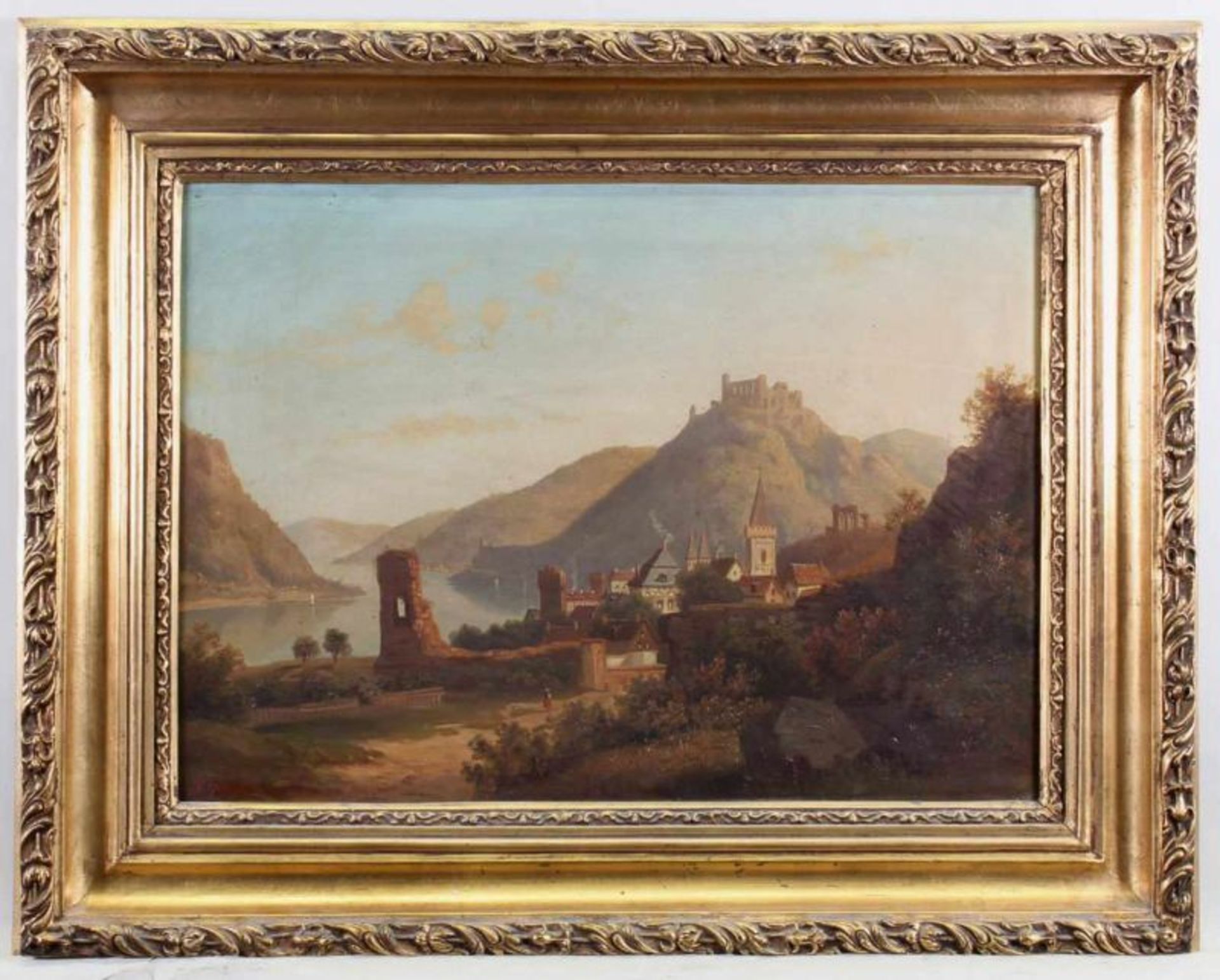 Hein, Eduard (19. Jh., in Düsseldorf tätiger Landschaftsmaler), "Blick auf Bacharach", Öl auf - Image 2 of 4
