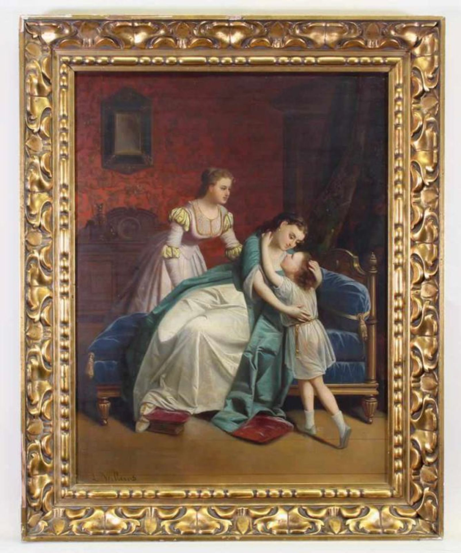 Willems, Louis (1820 Niederlande - 1899, Genremaler), "Begrüßungsszene im Salon", Öl auf Holz, - Image 2 of 5