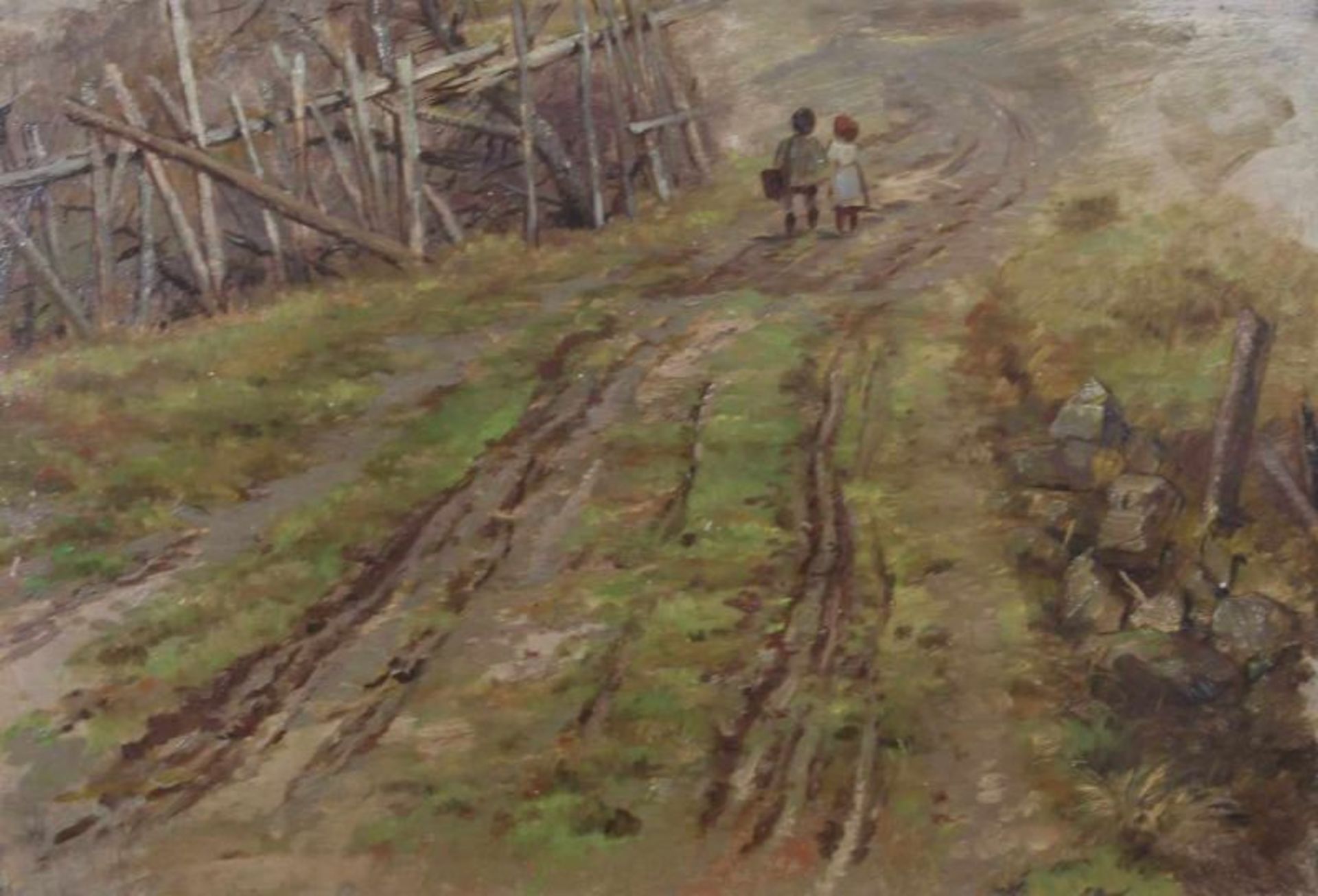 2 Ölskizzen: "Dorf in Landschaft", signiert unten rechts K. Unkauf, 31 x 23 cm; "Kinder auf - Image 6 of 6