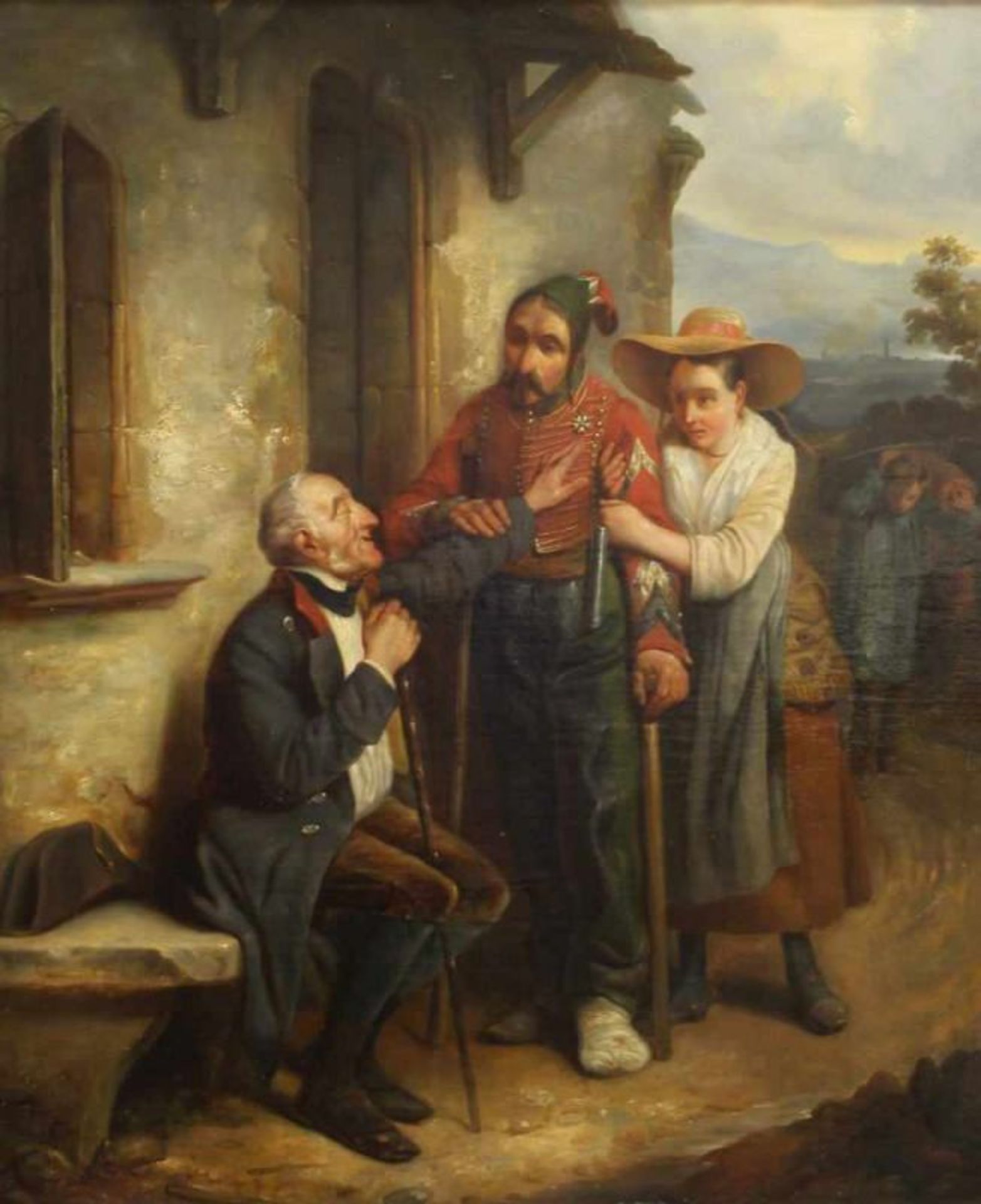 Genremaler (19. Jh.), "Napoleonischer Kriegsheimkehrer", Öl auf Leinwand, 19. Jh., 60 x 50 cm,