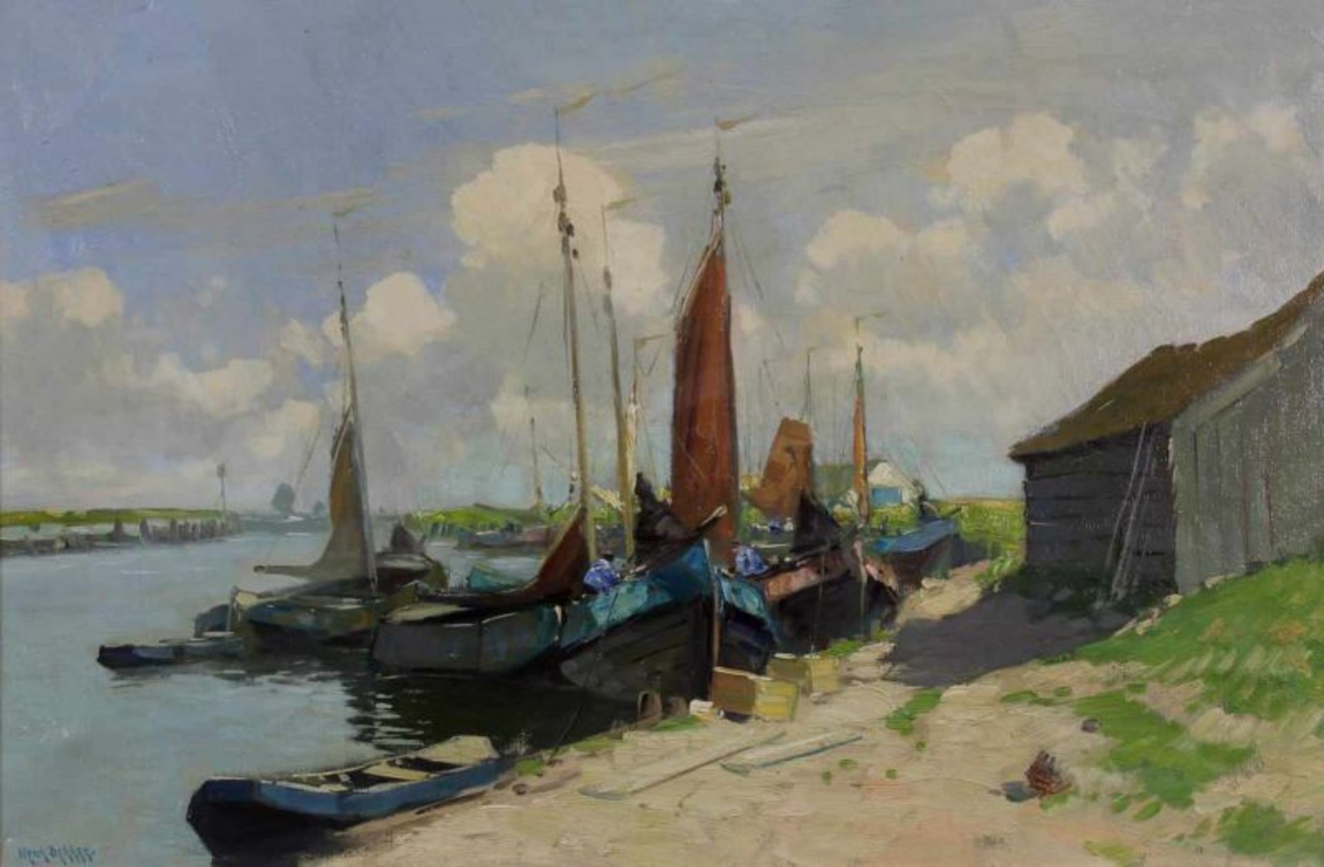 Dekker, Henricus Nicolaas (1897 Gouda - 1974 Den Haag, Landschaftsmaler), "Segelboote an der Küste",