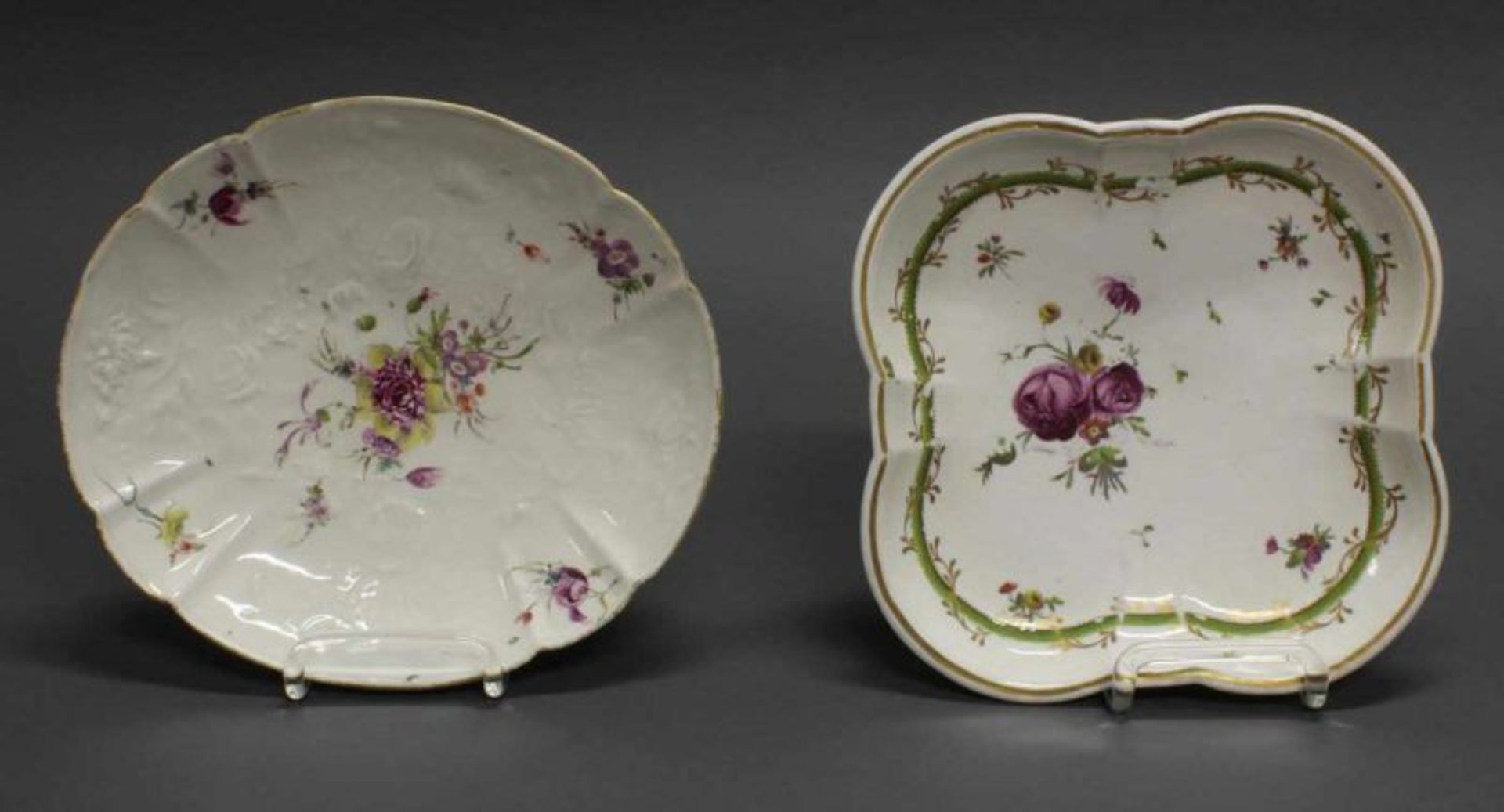 Platte, Frankenthal, Joseph Adam Hannong, um 1759-1762, oval, passiger Rand, florale Reliefzier,