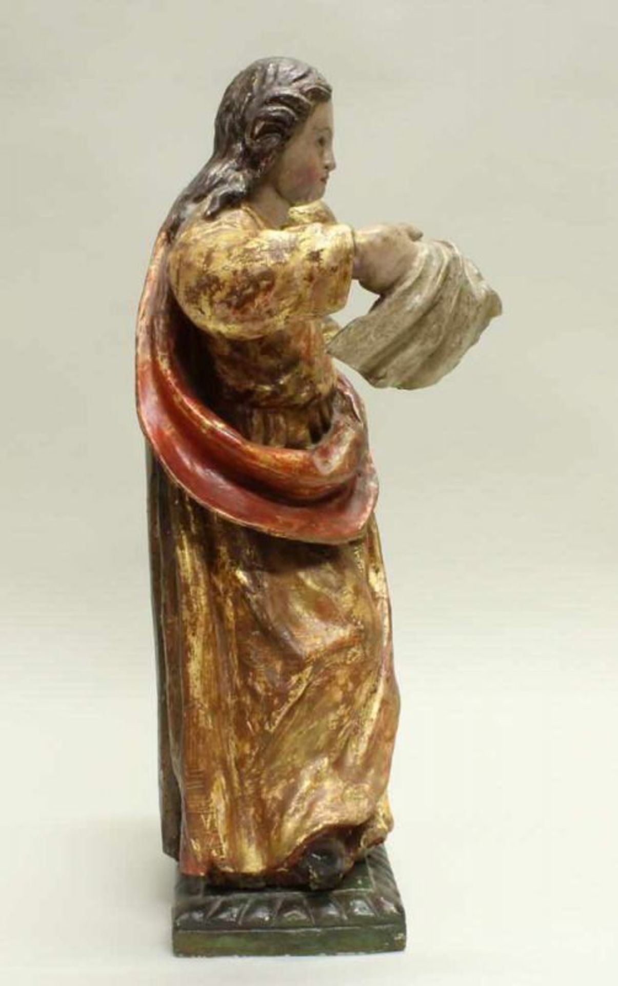 Skulptur, Holz, gefasst, "Maria Magdalena", Spanien, 17. Jh., 57 cm hoch, mit Teilen der - Image 5 of 5