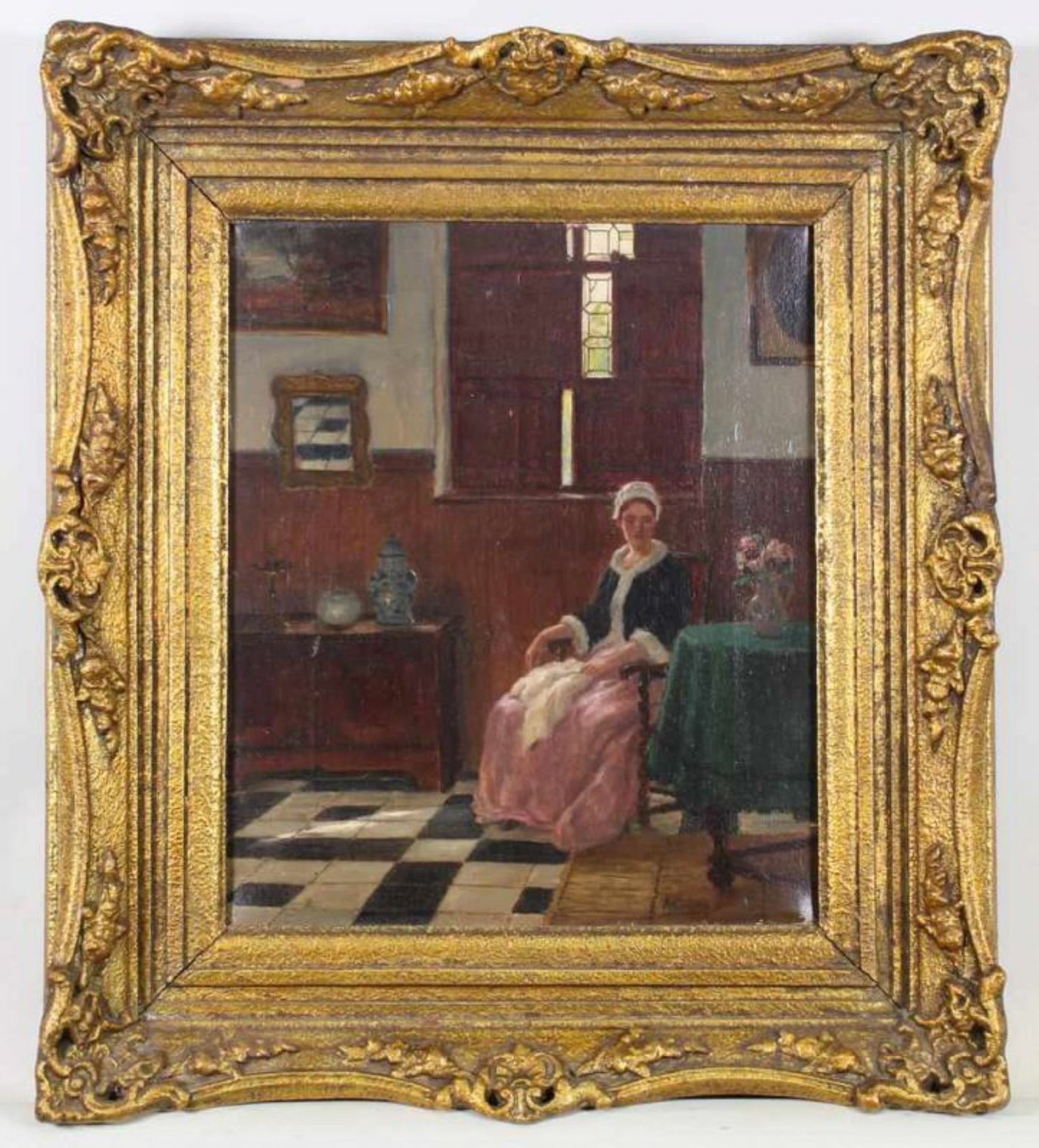 Krings, Hugo (1878 Mönchengladbach - 1954, Genremaler), "Junge Frau in der Stube", Öl auf - Image 2 of 4