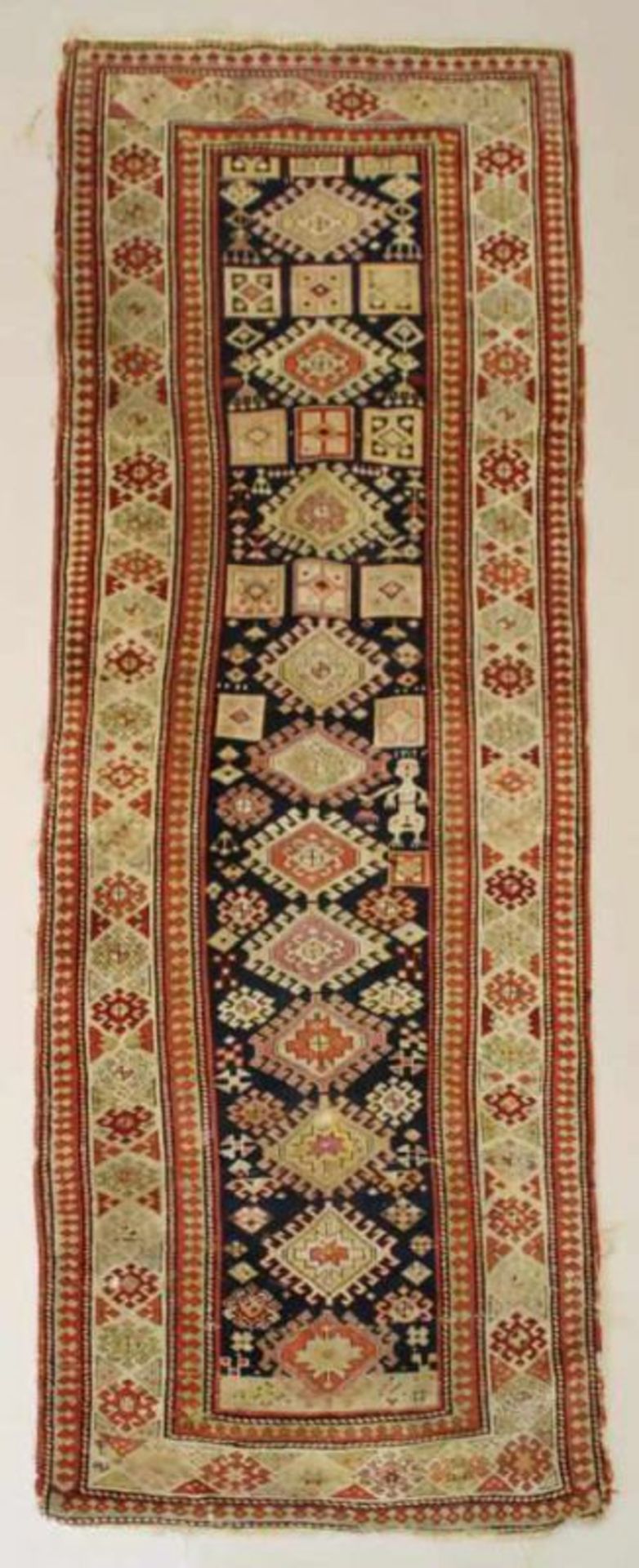 Schirwan, Kaukasus, alt, ca. 2.70 x 1.00 m, mehrere kleinere Beschädigungen, Flor teils stärker