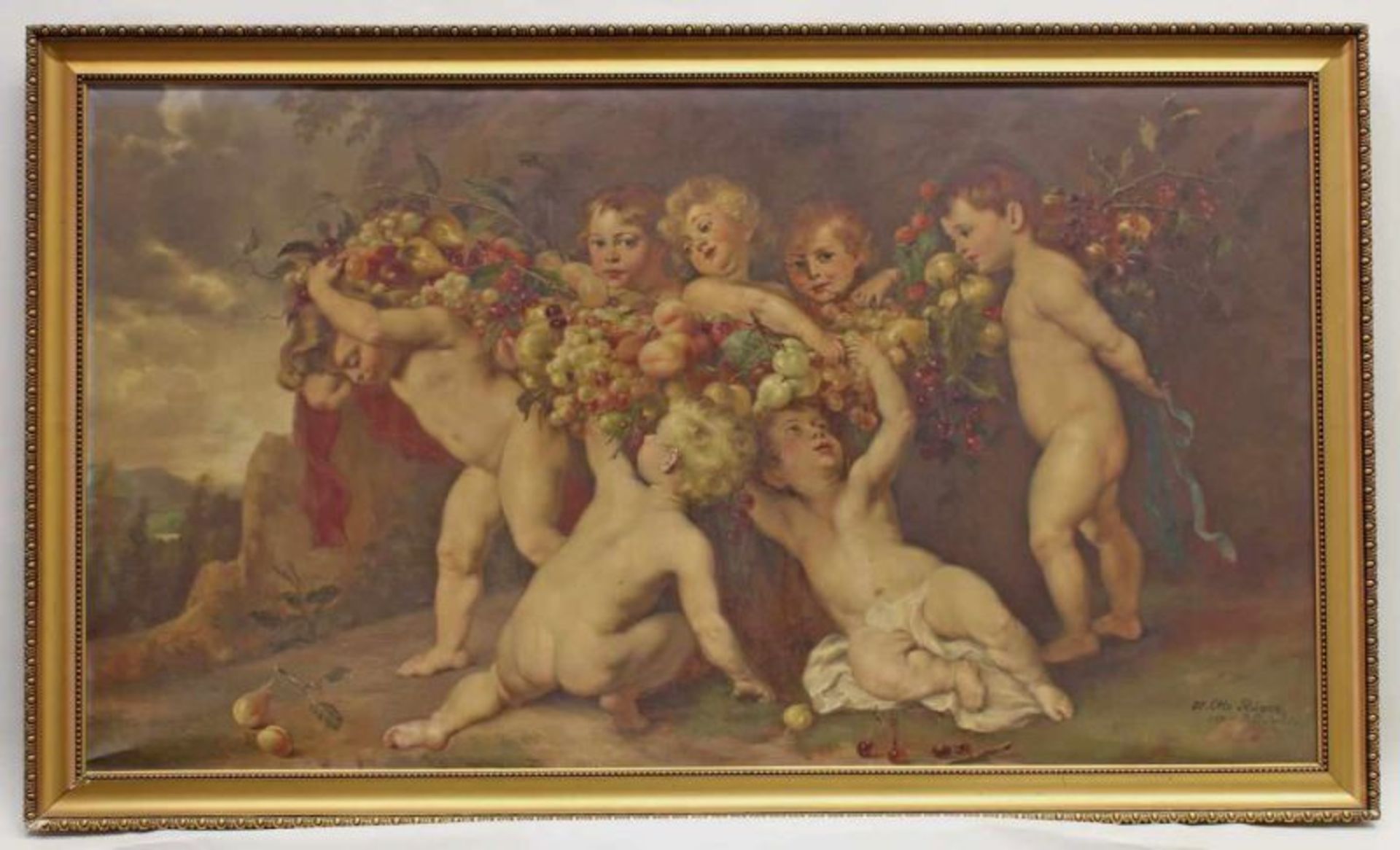 Rüger, H. Otto (19./20. Jh.), "Der Früchtekranz", Öl auf Leinwand, Kopie nach P.P. Rubens, - Image 2 of 4