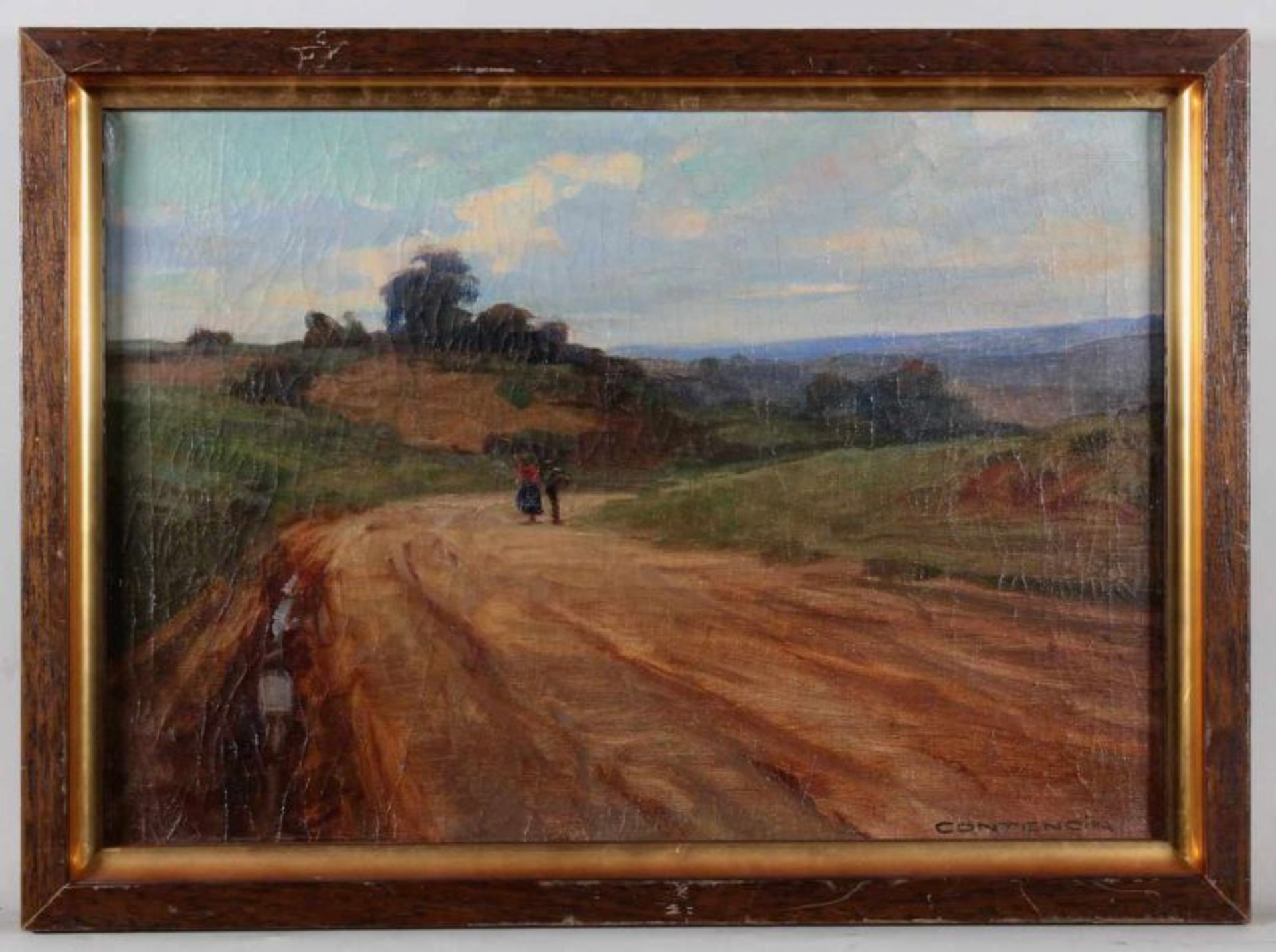 Contencin (tätig um 1920), "Wanderer in norditalienischer Landschaft", Öl auf Leinwand, signiert - Image 2 of 4