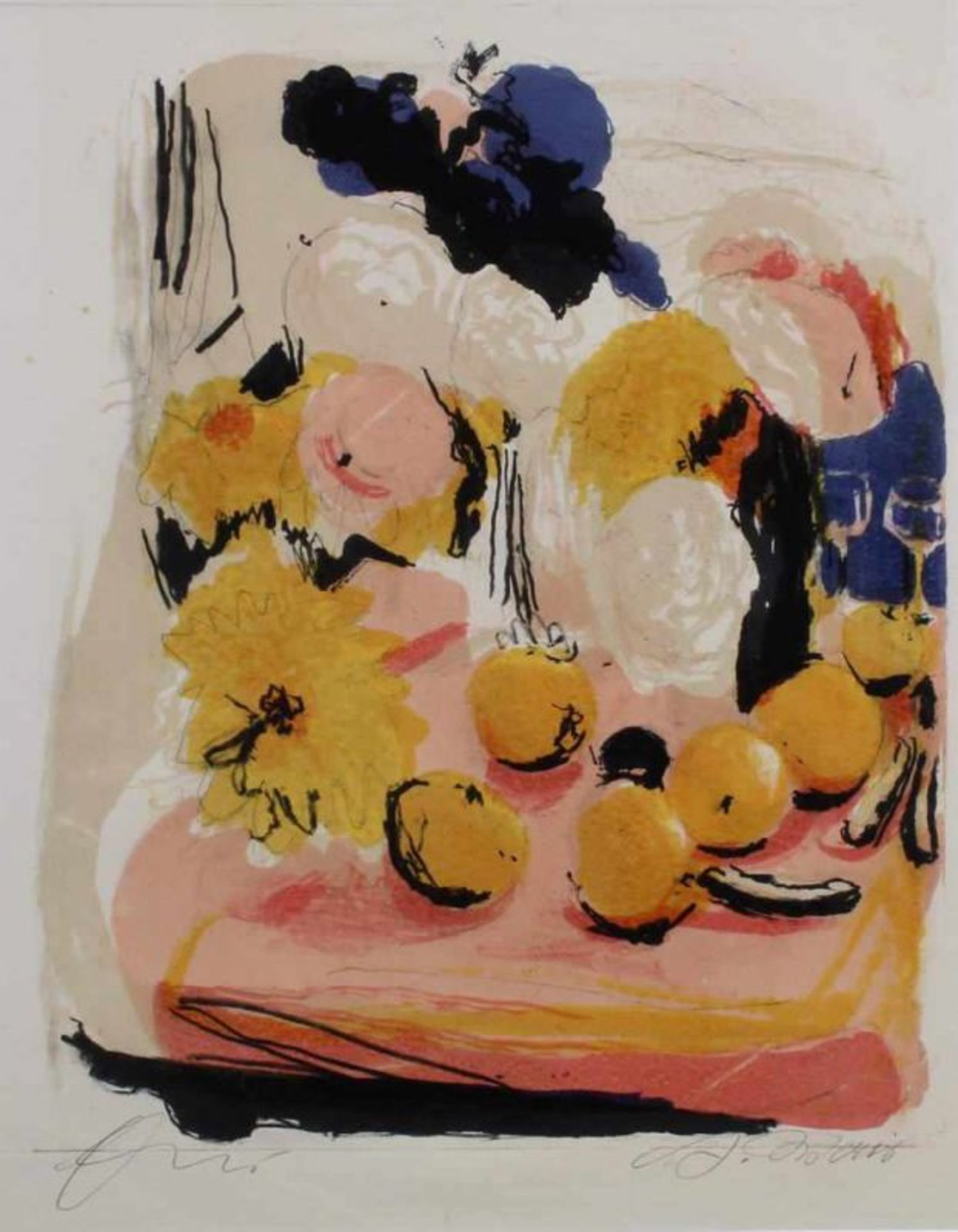 Wais, Alfred (1905 Stuttgart - 1988 ebda.), Farblithografie, "Blumen und Früchte", signiert,