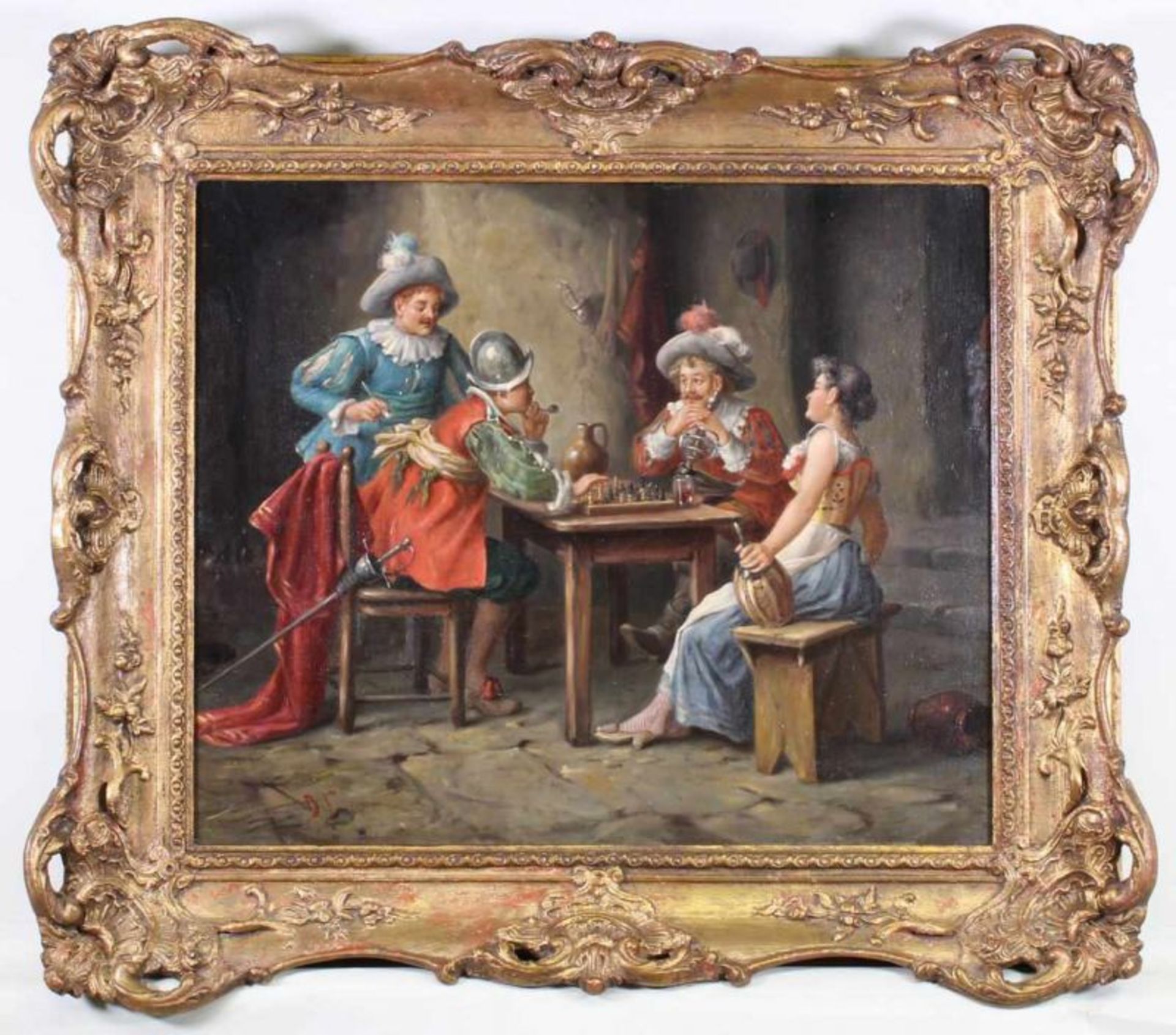 Frico, B. (tätig Ende 19. Jh.), "Italienische Landsknechte beim Schachspiel", Öl auf Leinwand, - Image 2 of 4