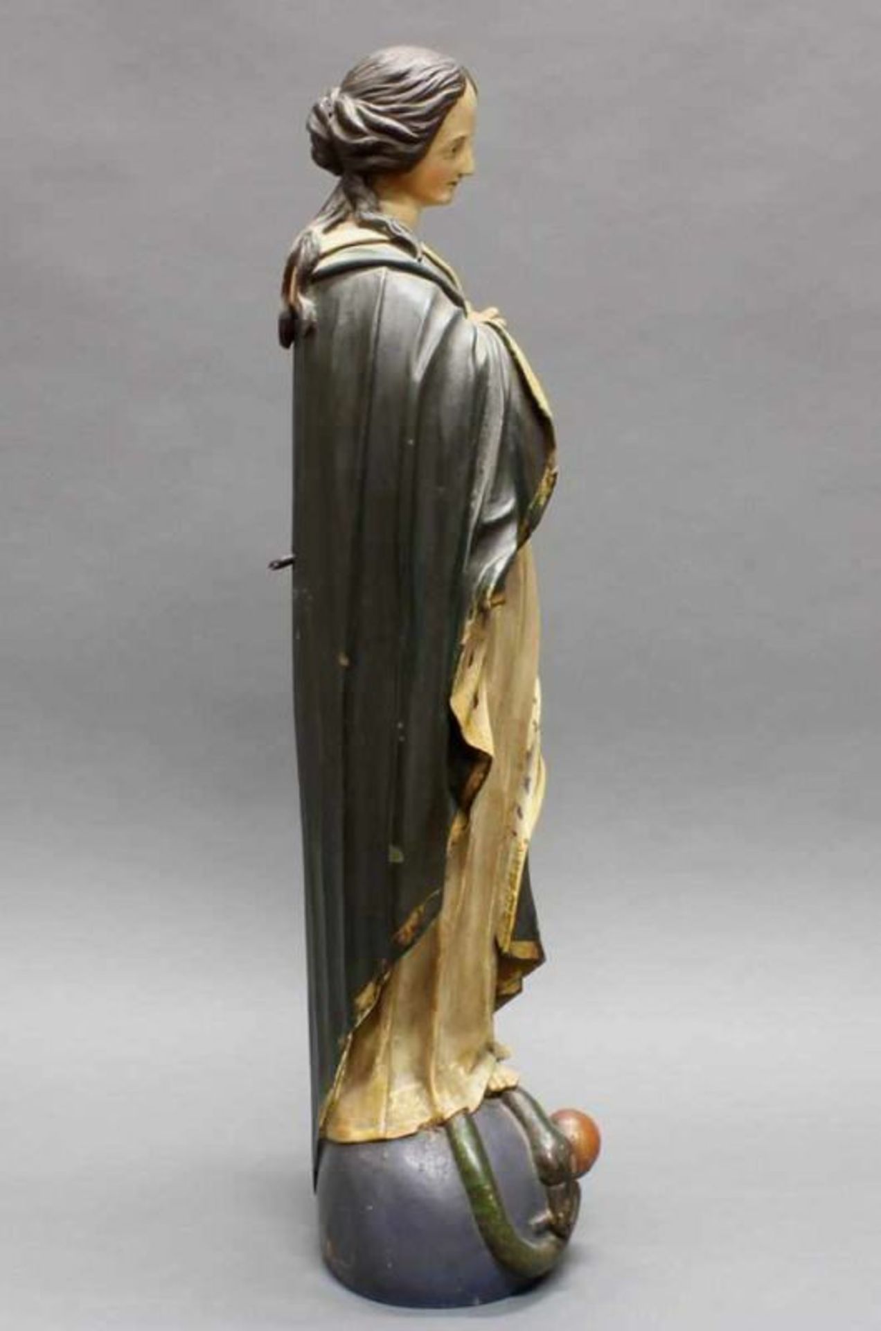 Skulptur, Holz geschnitzt, "Maria Immaculata", 18. Jh., 71 cm hoch, Fassung übergangen, gerissen - Image 5 of 5