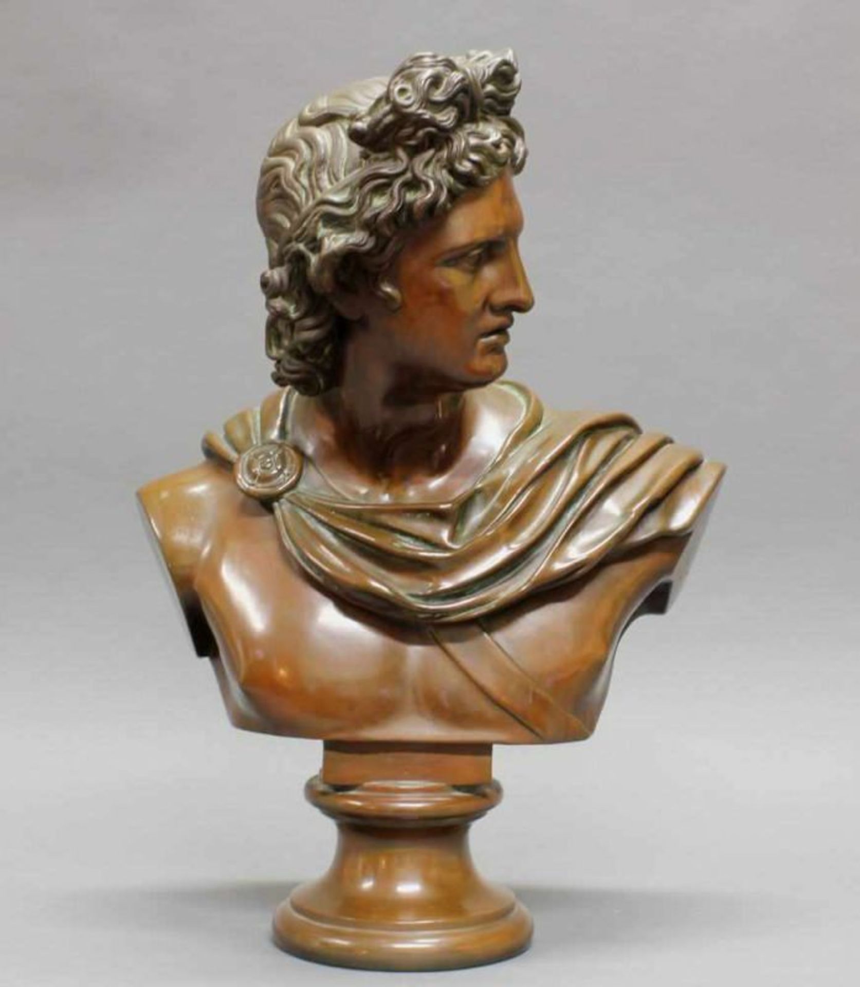 2 Terracottabüsten, bronziert, "Diana", "Apoll", nach antiken Vorbildern, 19./20. Jh., je 54 cm hoch - Image 6 of 8