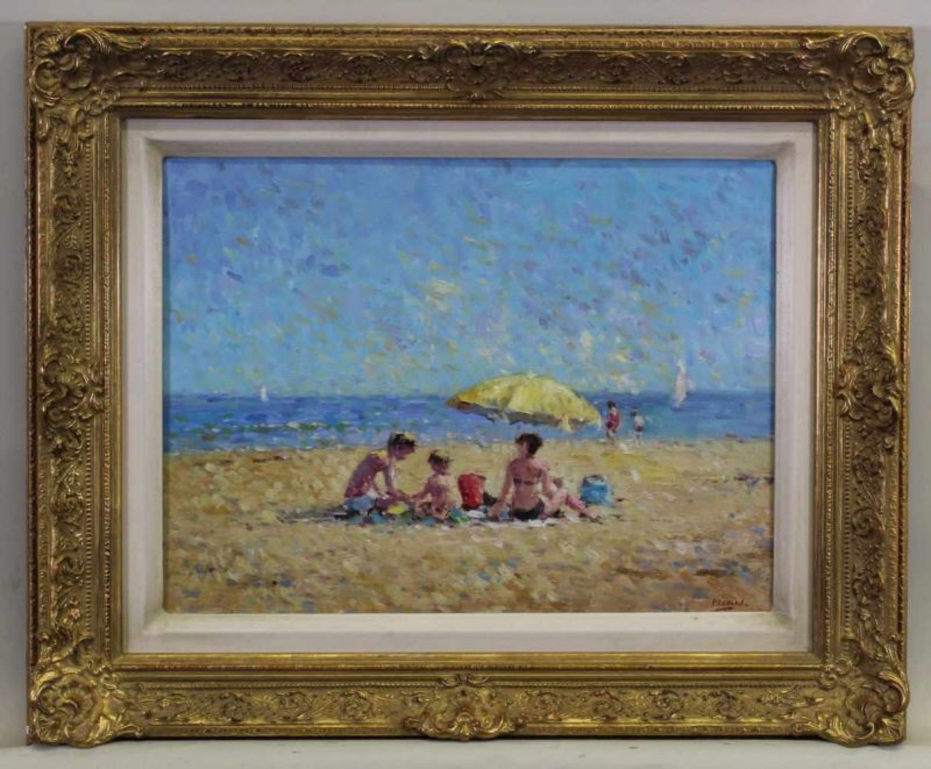 Renard, P. (20. Jh.), "Sommer am Strand", Öl auf Holz, signiert unten rechts P. Renard, 30 x 40 cm - Image 2 of 4