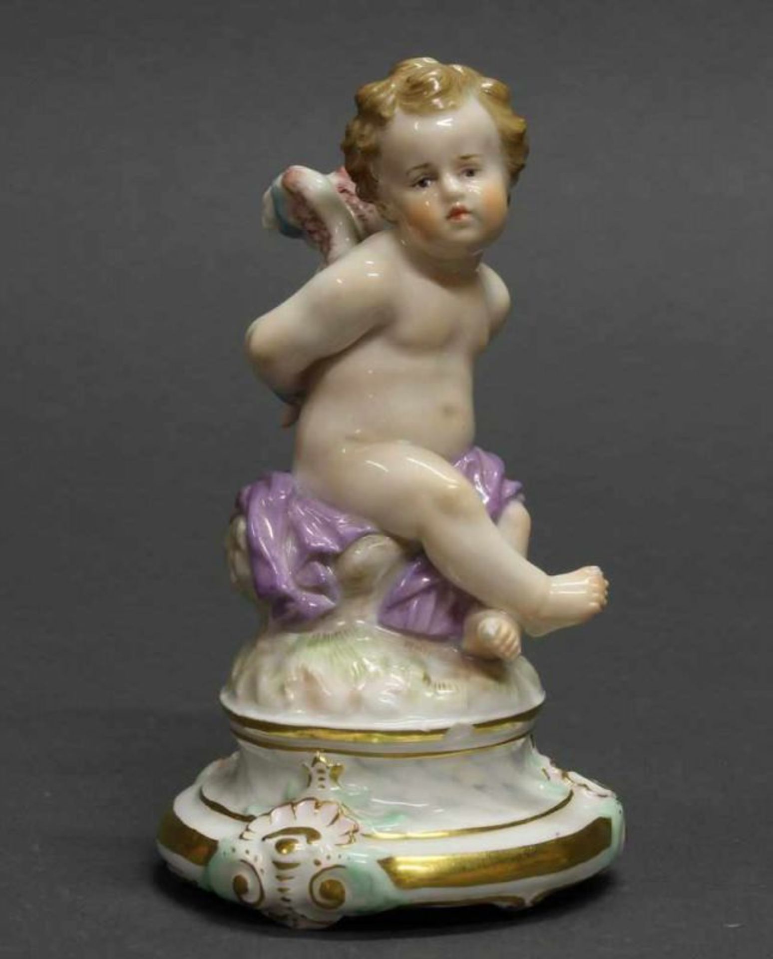 Porzellanfigur, "Gefesselter Amor", Meissen, 1850-1924, 1. Wahl, Modellnummer M 104, polychrom und