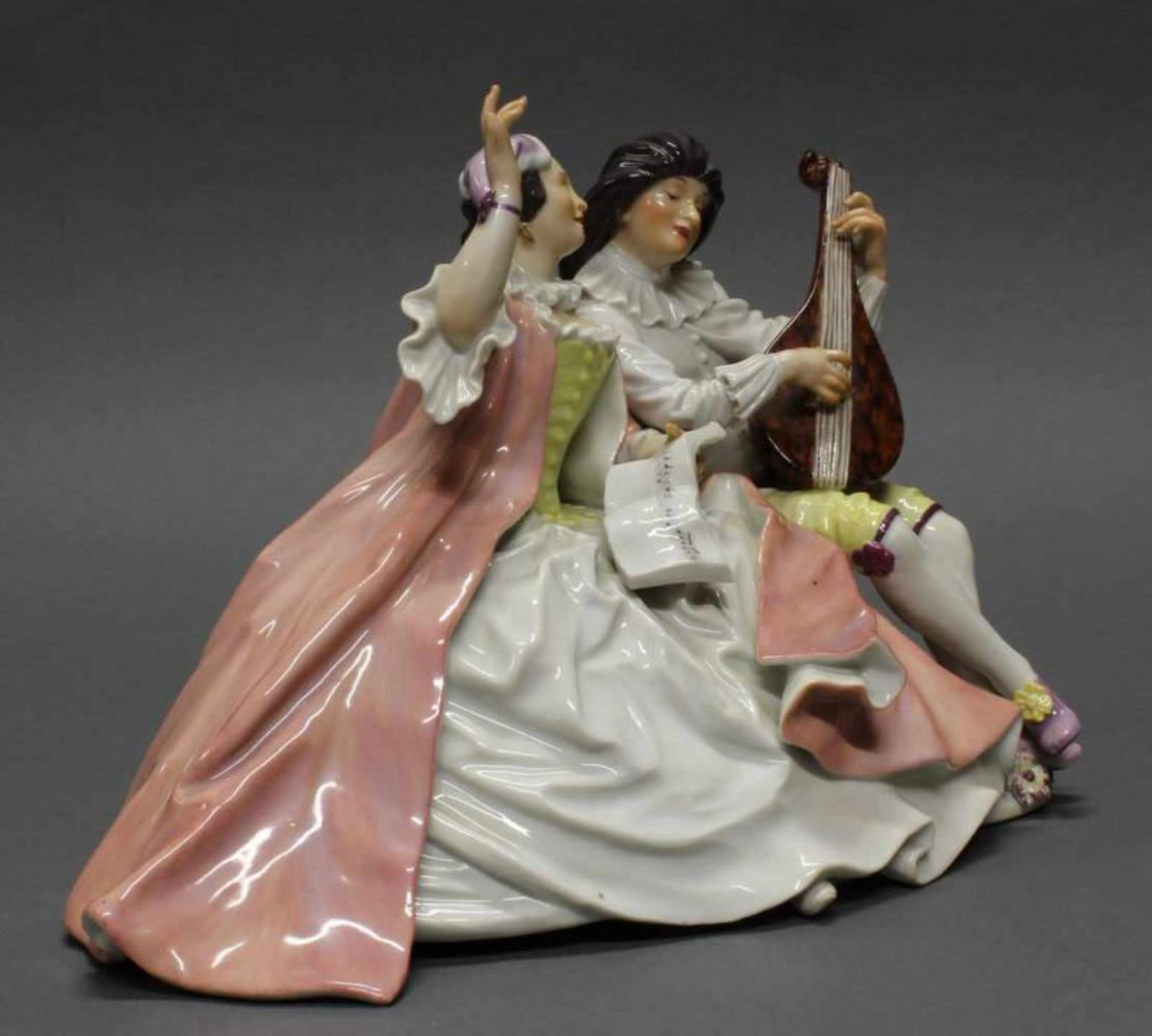 Porzellangruppe, "Scaramuz und Columbine", Meissen, Schwertermarke, 1924-1934, 1. Wahl, Modellnummer - Image 2 of 4