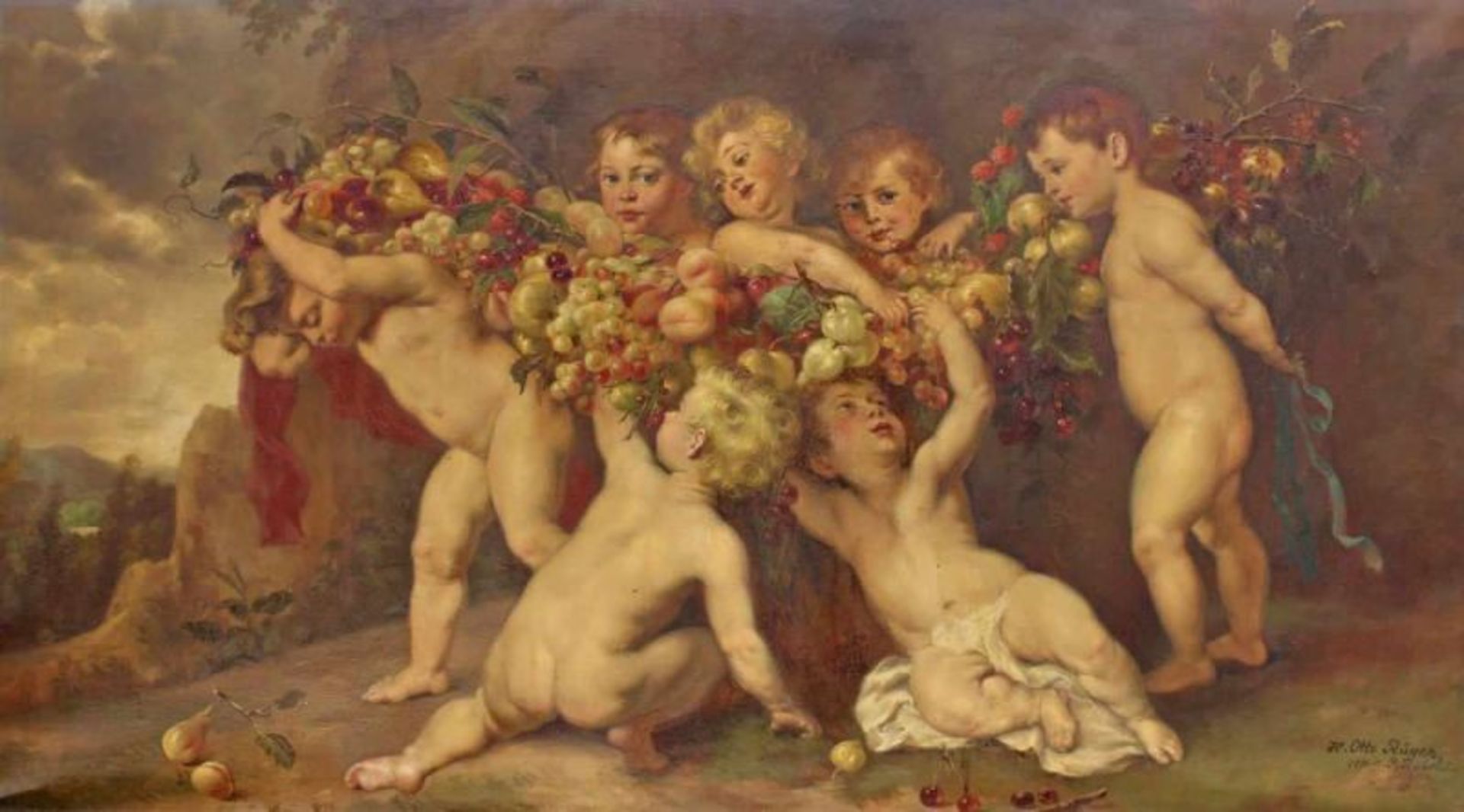 Rüger, H. Otto (19./20. Jh.), "Der Früchtekranz", Öl auf Leinwand, Kopie nach P.P. Rubens,