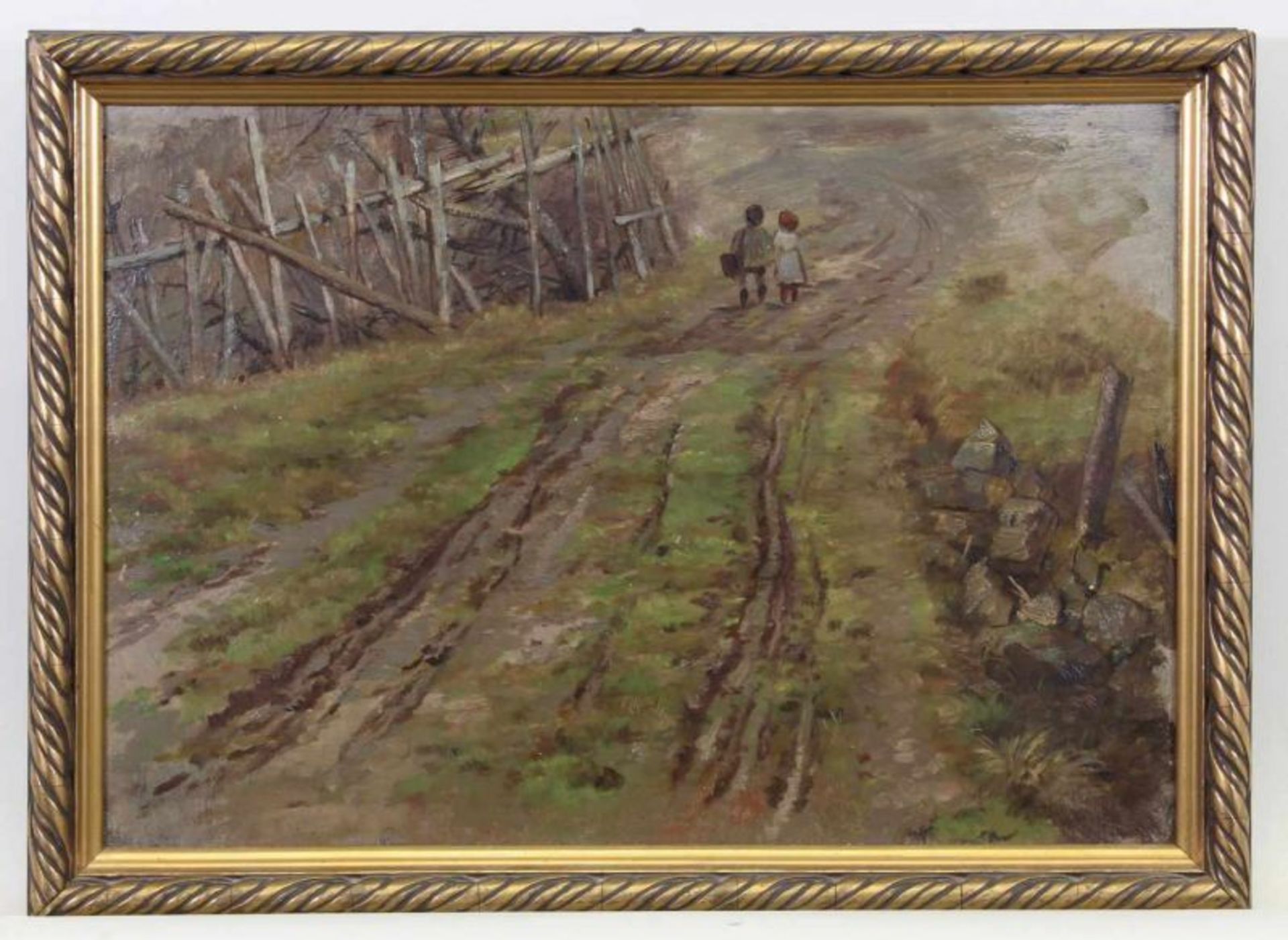 2 Ölskizzen: "Dorf in Landschaft", signiert unten rechts K. Unkauf, 31 x 23 cm; "Kinder auf - Image 5 of 6