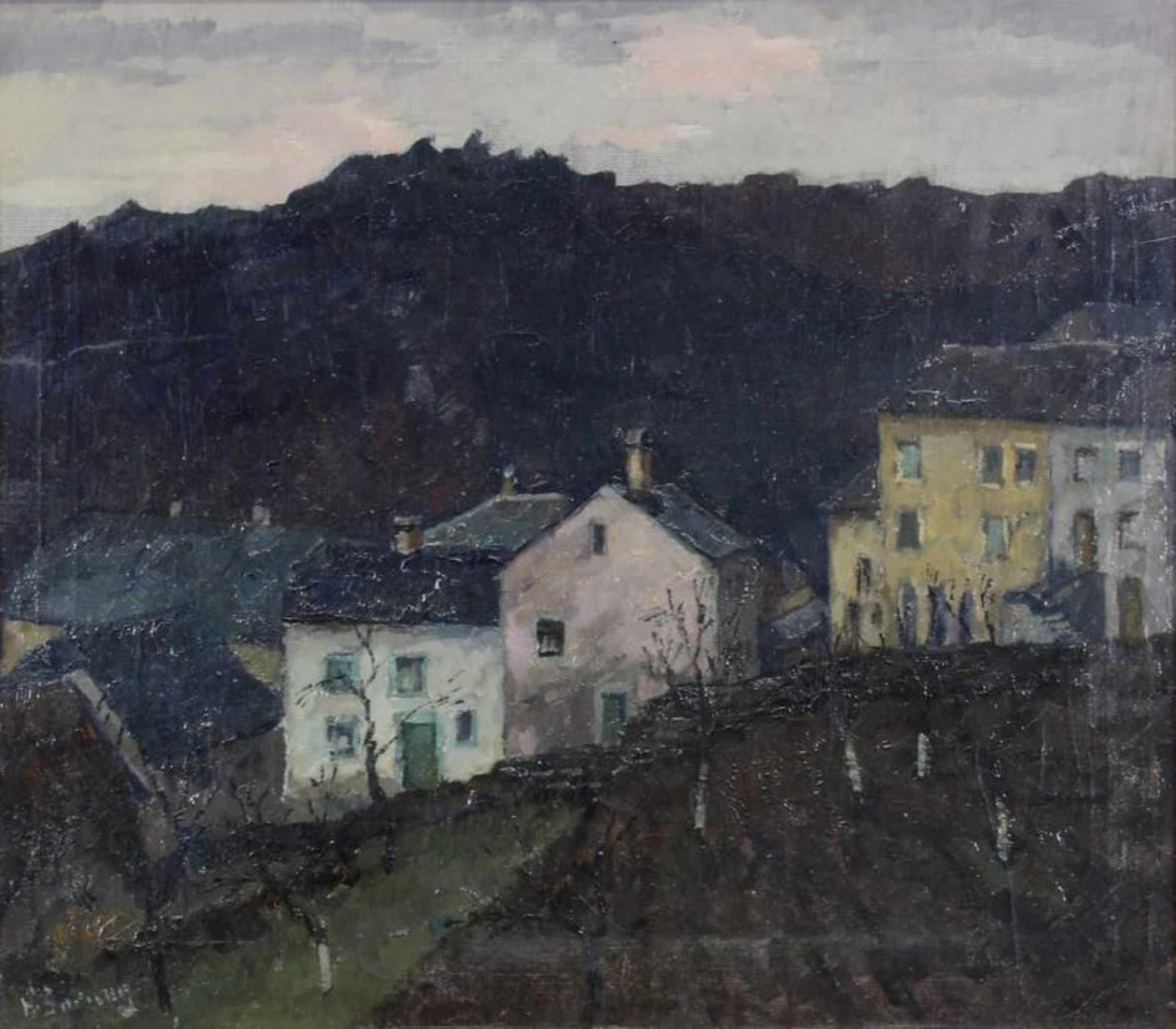 Sprung, Hanns (1884 Koblenz - 1948 ebda., Landschaftsmaler), "Häuser in Luxemburg", Öl auf Leinwand,