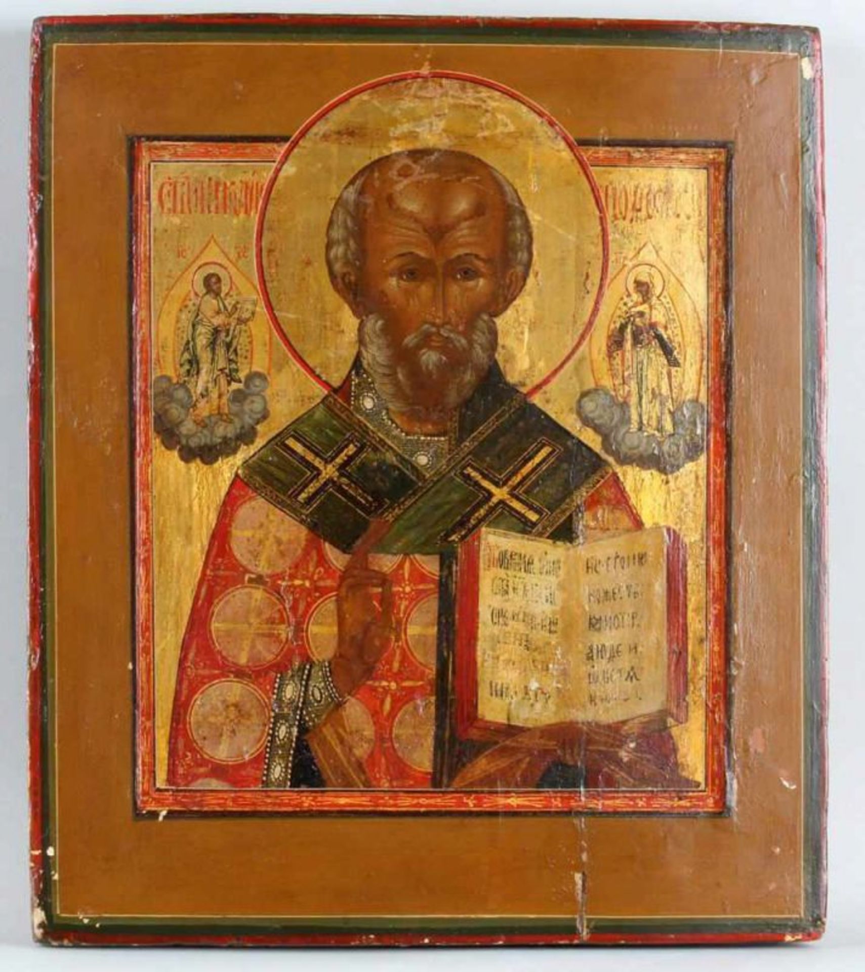 Ikone, Tempera auf Holz, Goldgrund, "Hl. Nikolaus von Myra", Russland, 19. Jh., 35 x 30 cm, Sponki