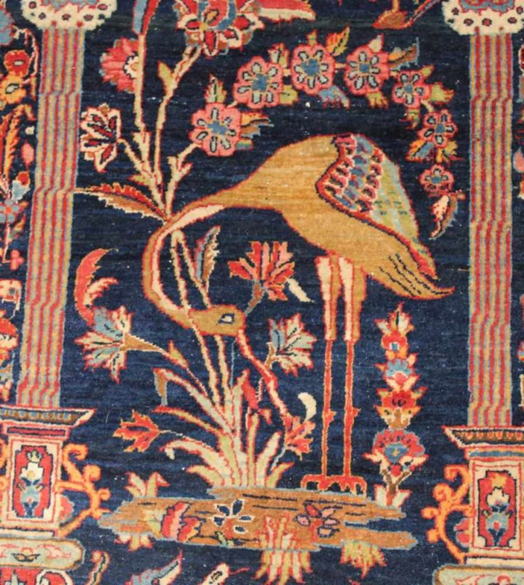 Gebets-Keschan, Persien, älter, mit Säulen- und Vogelmotiv, ca. 1.90 x 1.33 m, Fransen teils - Image 3 of 4