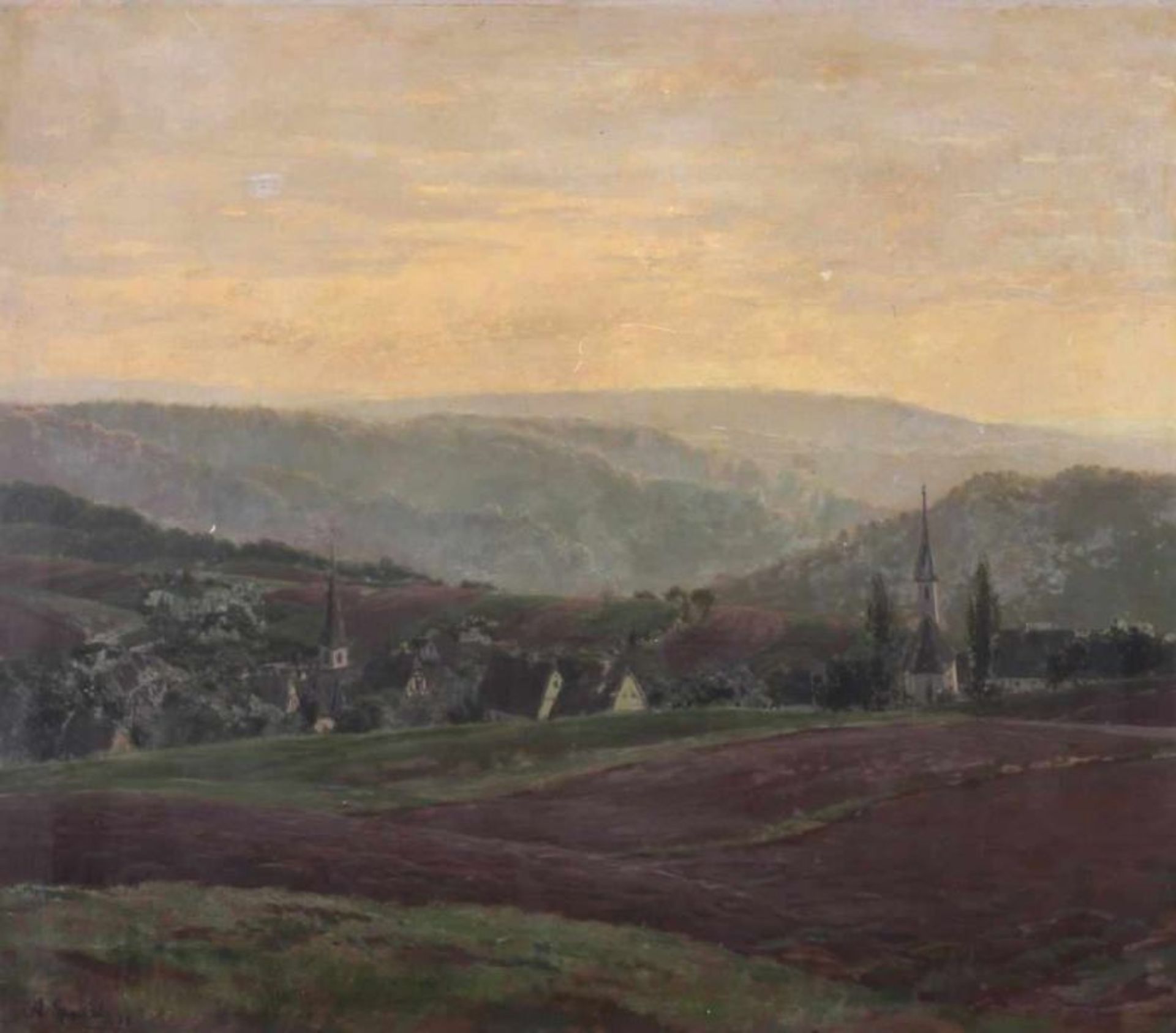 Sponholz, Axel (1894 Dorpat - 1976 Köln, Landschaftsmaler), "Blick auf Neuleinigen", Öl auf