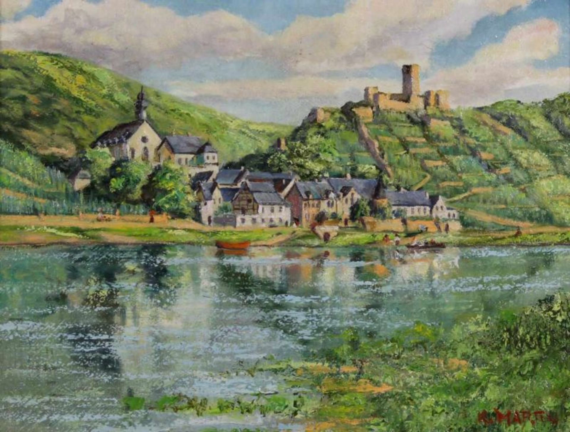 Martin, K. (rheinischer Maler, Mitte 20. Jh.), "Beilstein an der Mosel", Öl auf Leinwand, signiert