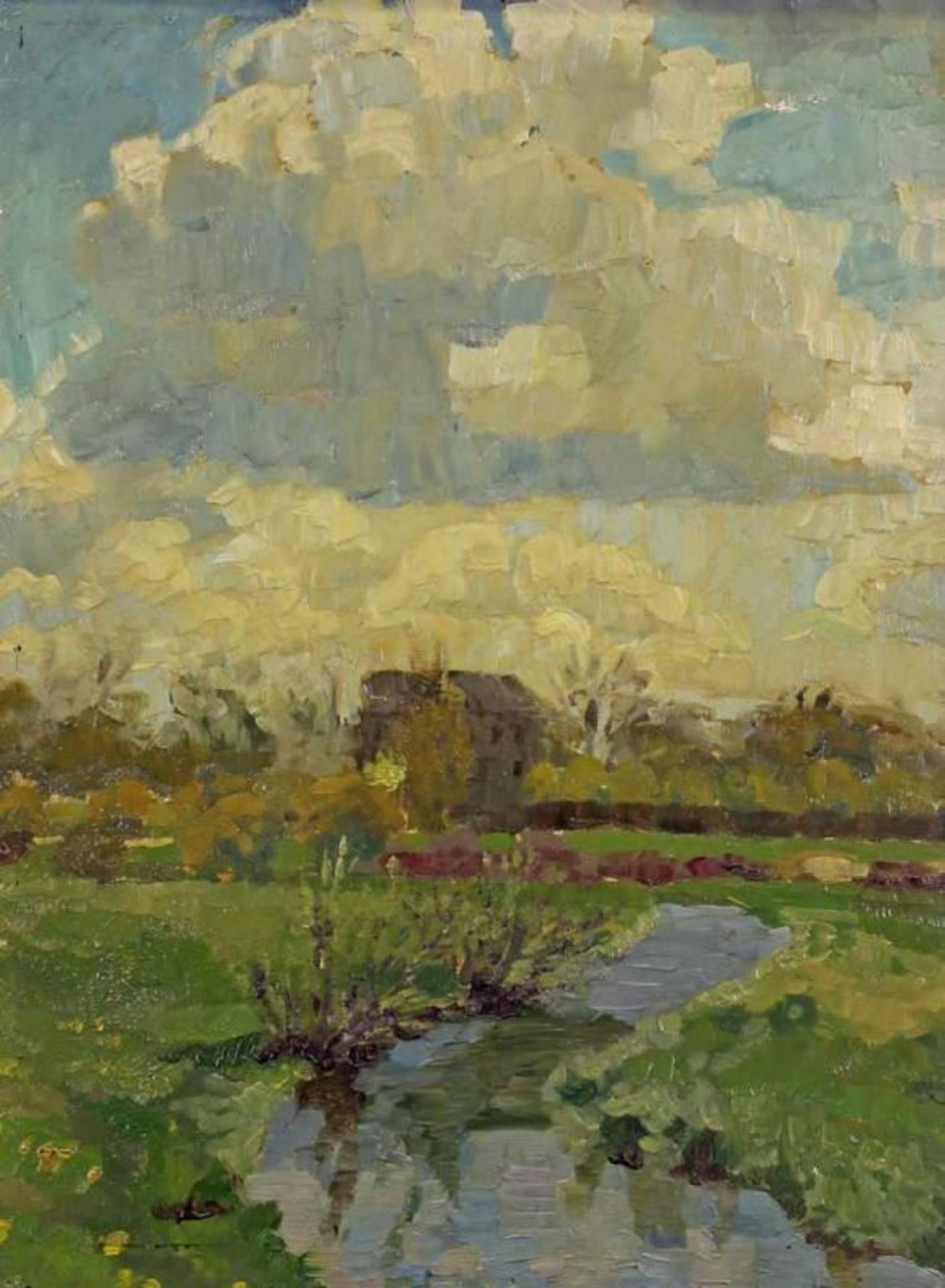 Bössenroth, Carl (Berlin 1862 - 1935), zugeschrieben, "Frühlingslandschaft", Öl auf Holz, verso