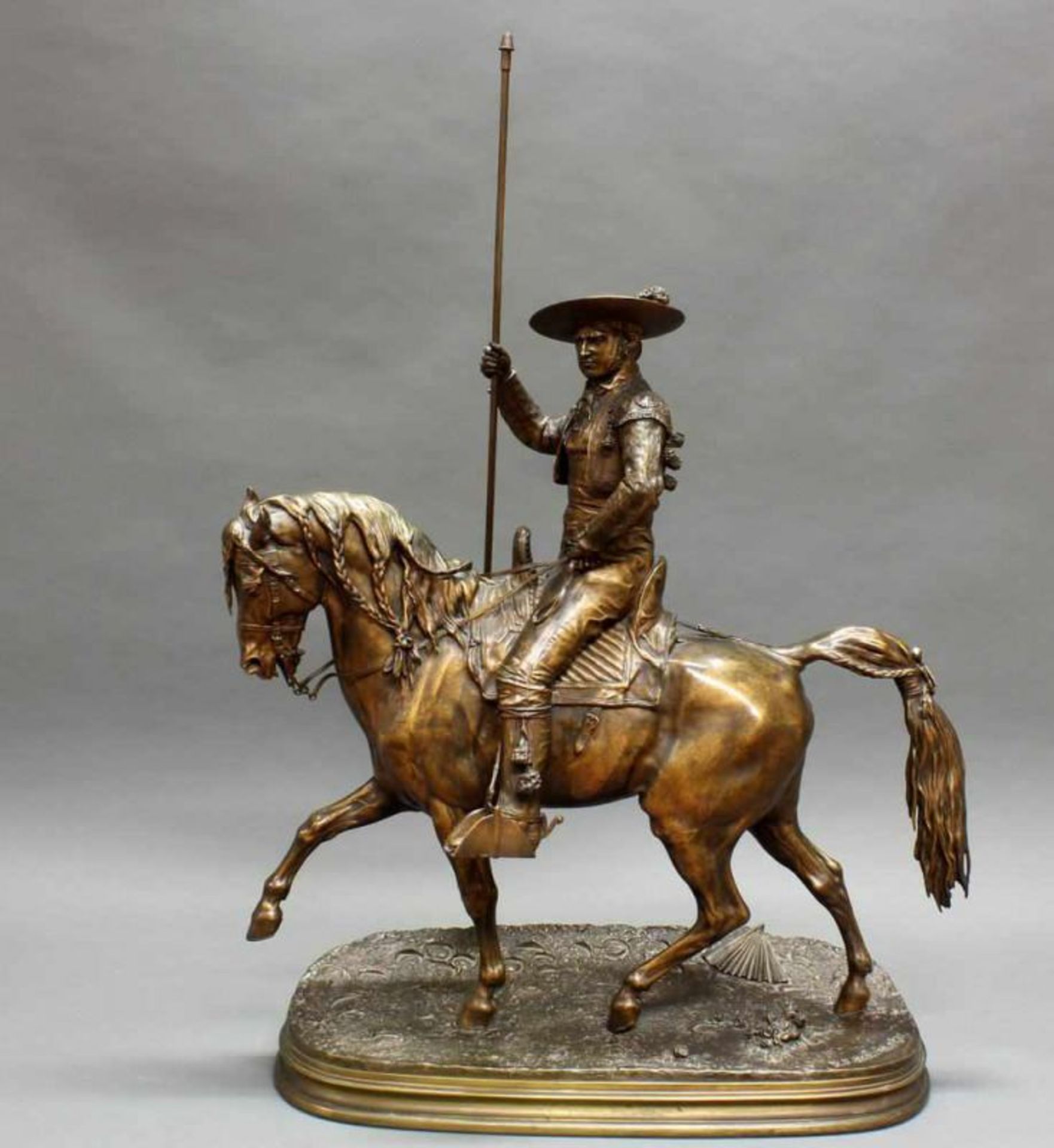 Bronze, braun patiniert, "Picador à cheval", auf dem Sockel bezeichnet und datiert P.J. Mène 1876,