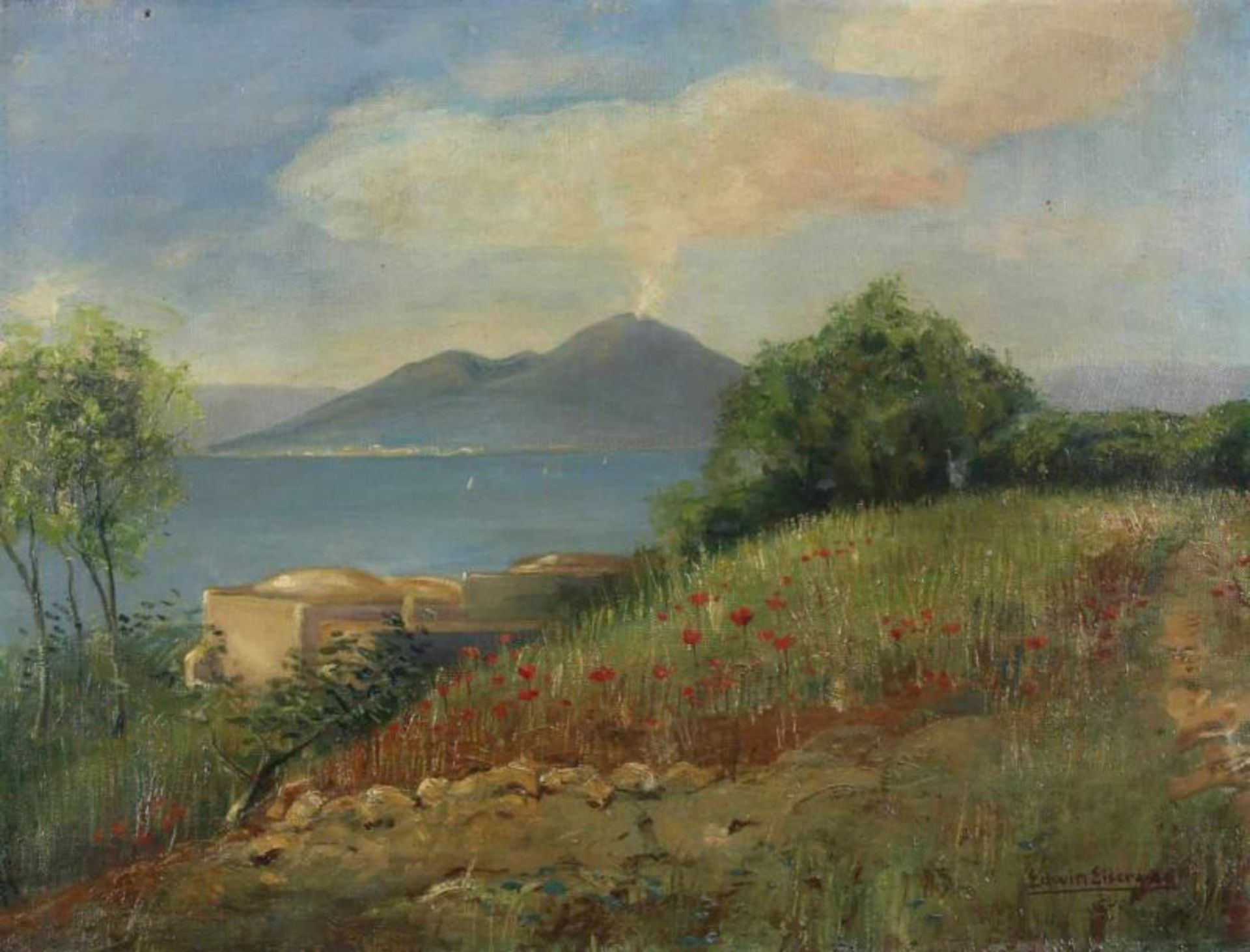 Eiserwag, Edwin (geb. 1880 Buxtehude), "Blick auf den Vesuv", Öl auf Leinwand, signiert unten rechts