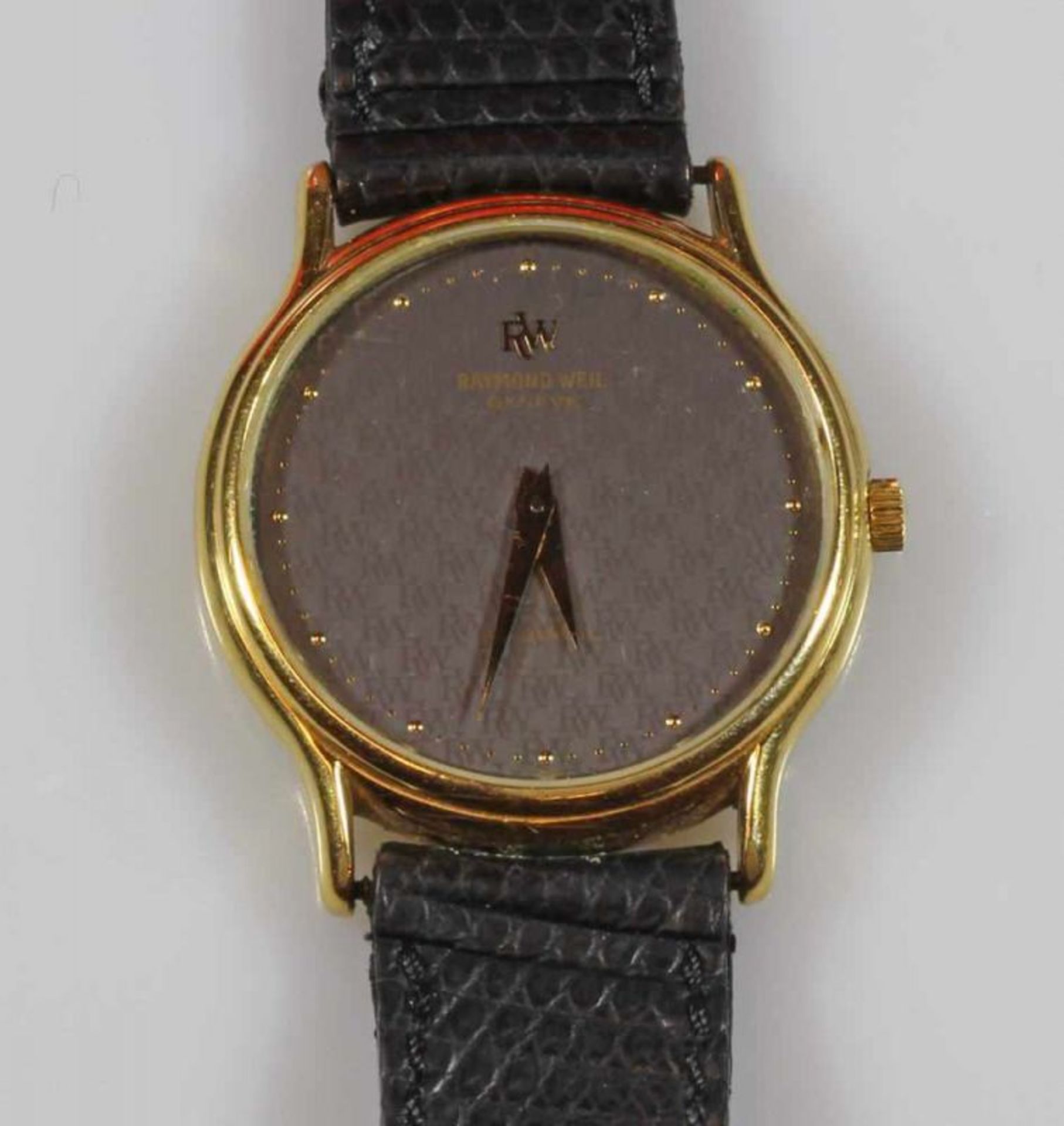 Herrenarmbanduhr, Raymond Weil, Automatik, 1980er Jahre, Gehäuse 18 ct. vergoldet, anthrazitfarbenes