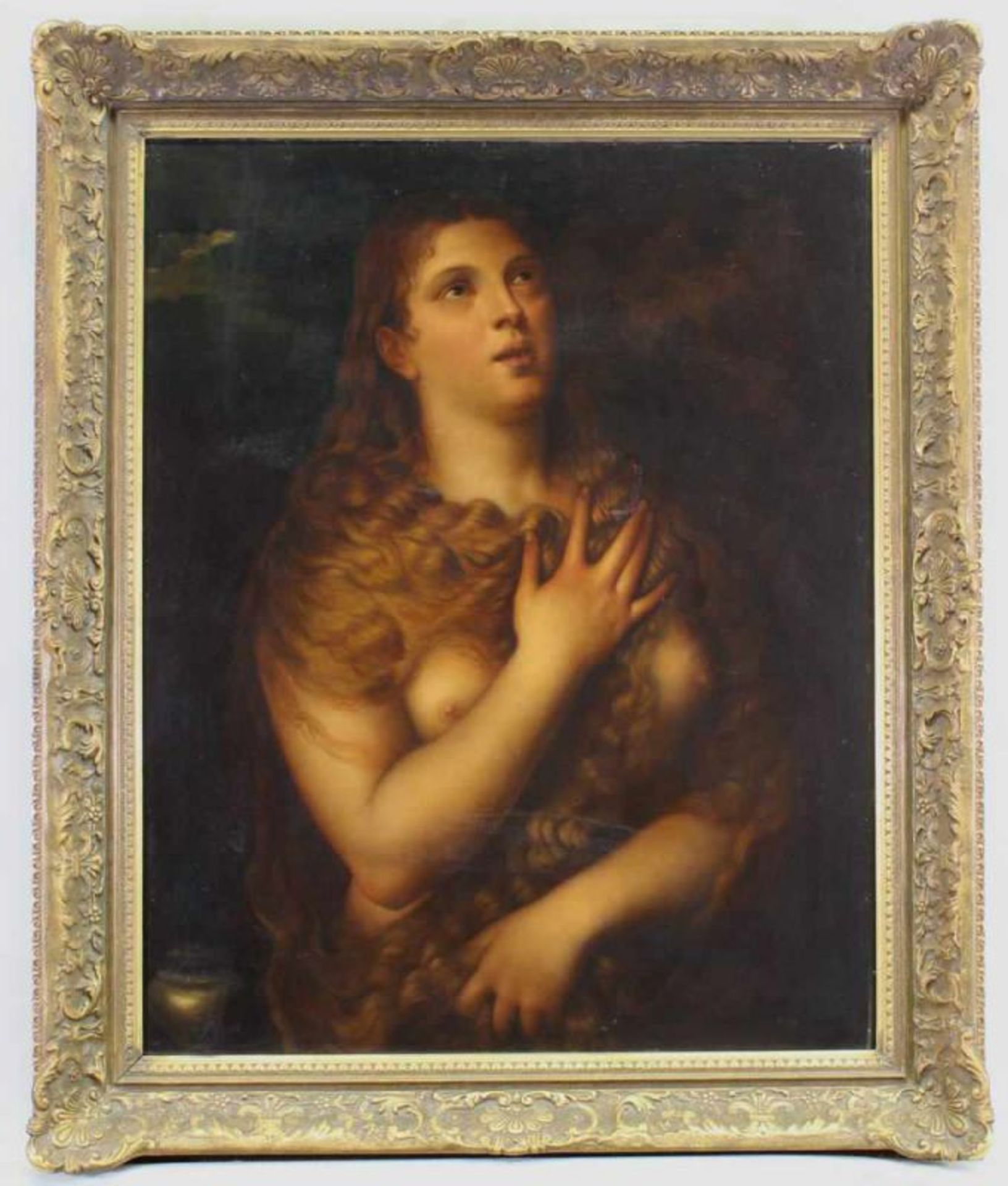 Kopist (19./20. Jh.), "Maria Magdalena", Öl auf Leinwand, auf Hartfaser, Kopie nach Tizian, 84 x - Image 2 of 3