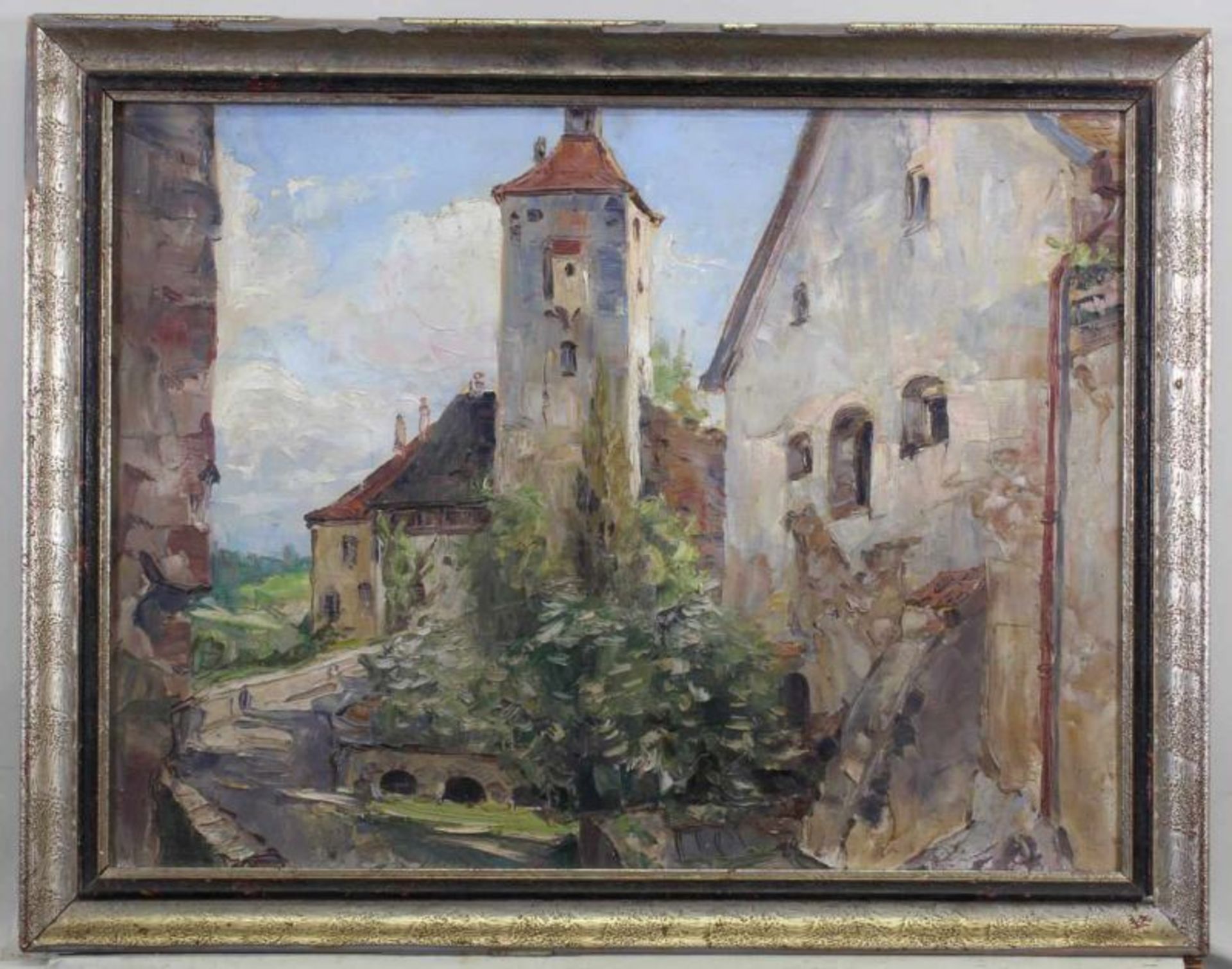 Müller, Adolf (1853 - 1914), "Schloss Neuburg am Inn", Öl auf Leinwand, verso vom Künstler - Image 2 of 4