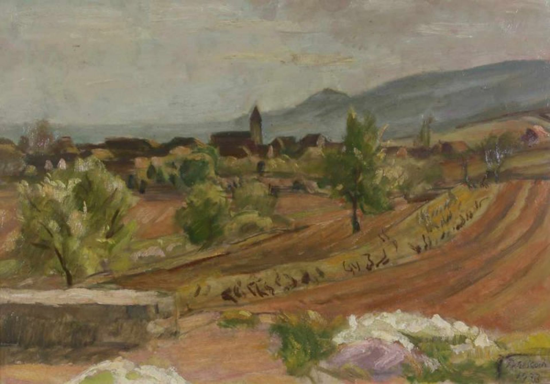 Koch, Peter (1874 Deitesheim - 1956 Gimmeldingen, Landschaftsmaler), "Gimmeldingen in der Pfalz", Öl