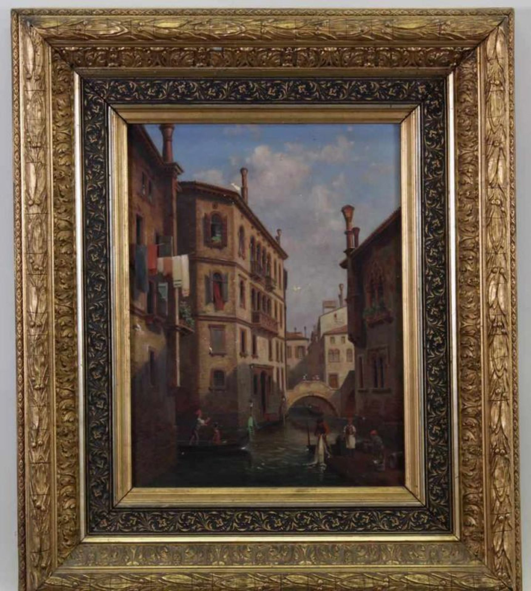 Unbekannter Maler (19./20. Jh.), "Casa di Bianca Cappello, Venedig", Öl auf Leinwand, verso - Image 2 of 3