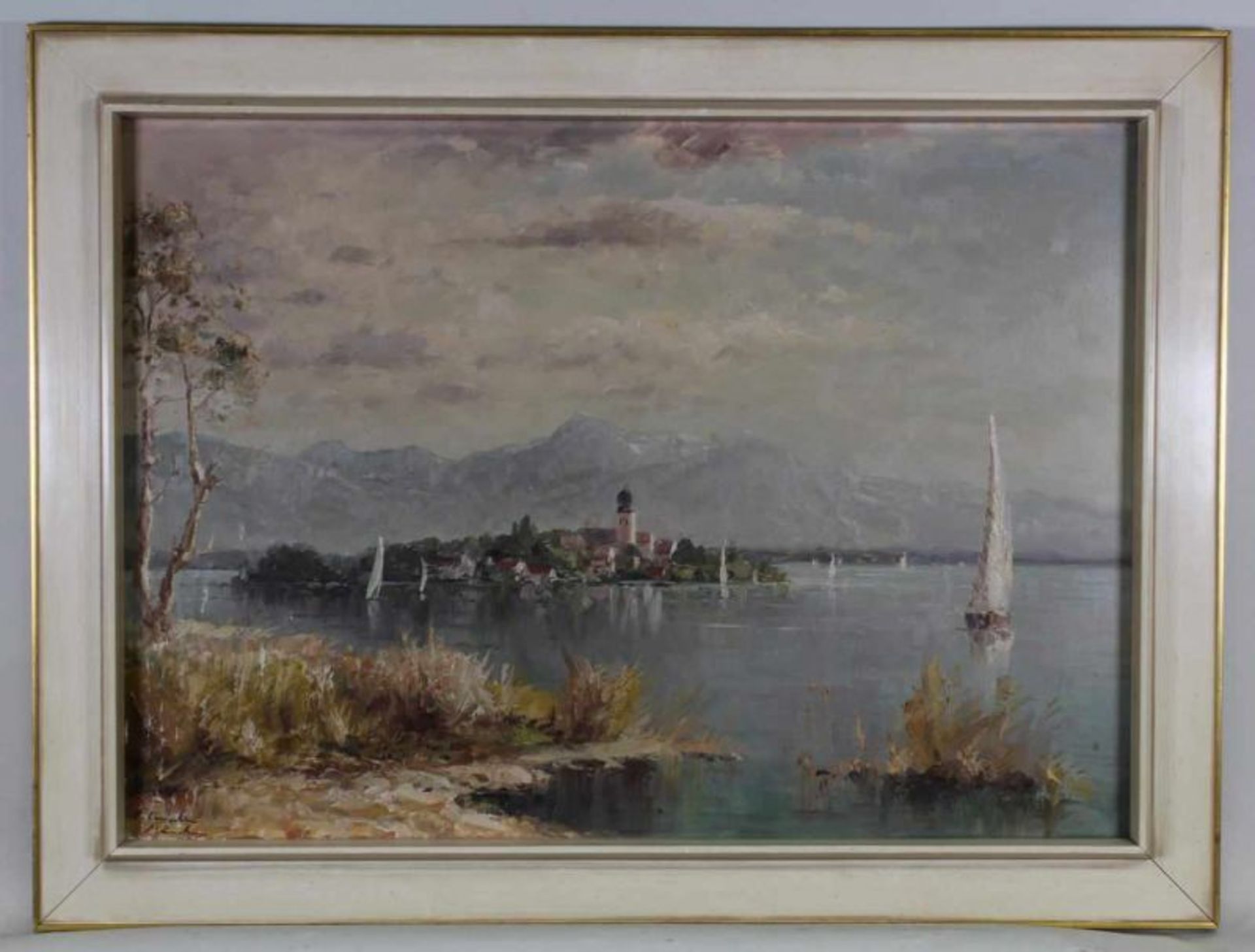 Winter, F. (20. Jh.), "Blick auf den Chiemsee", Öl auf Leinwand, signiert unten links F. Winter - Image 2 of 4