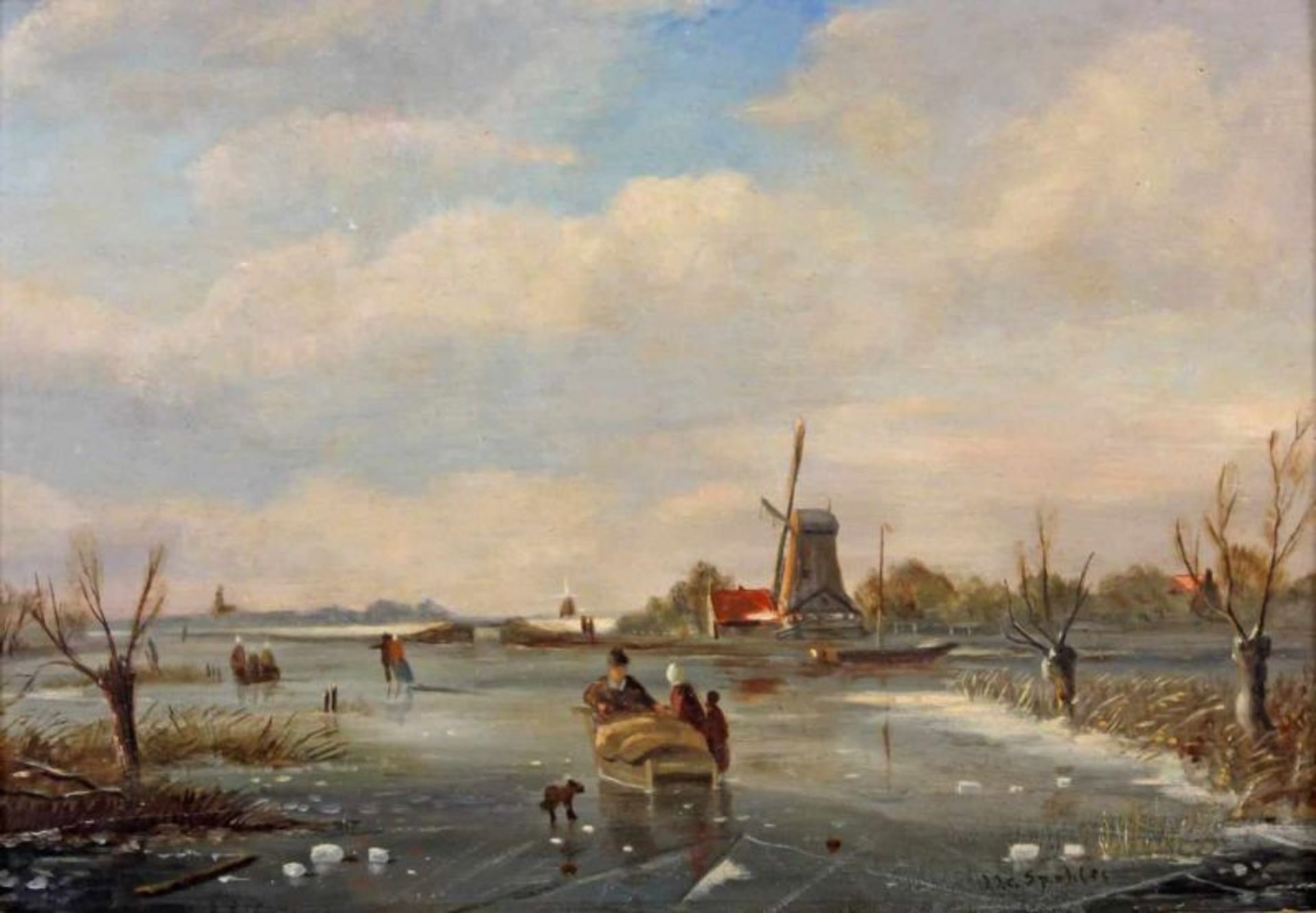 Spohler, Jan Jacob Coenraad (Amsterdam 1837 - 1923), wohl, "Winterlandschaft", Öl auf Holz, signiert