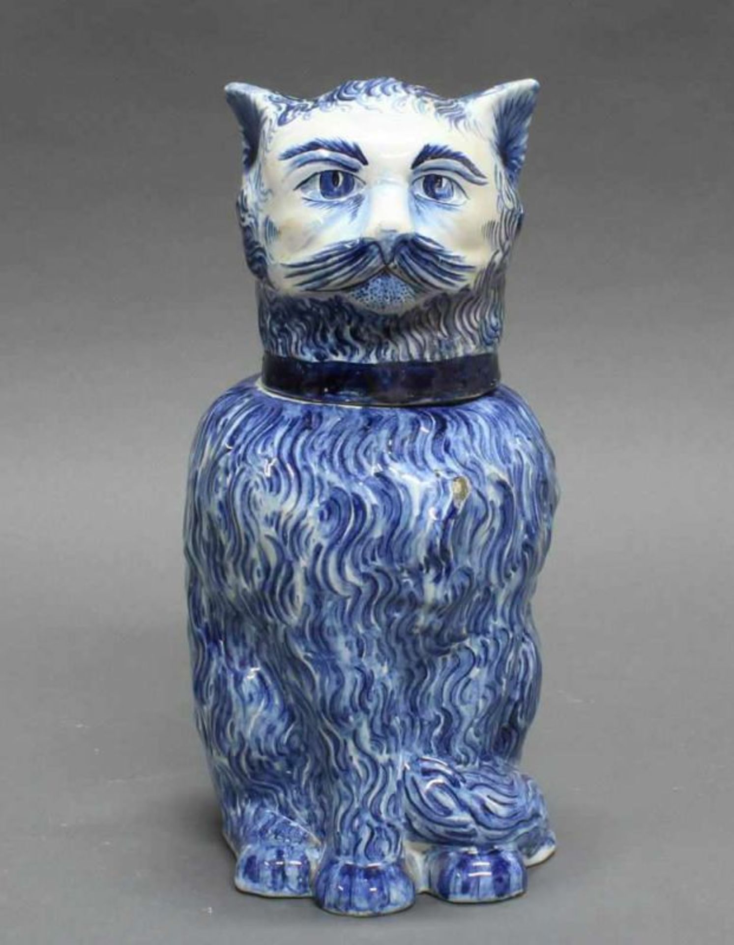 Deckelgefäß, "Katze", deutsch, um 1800, Bodenmarke AL, blau staffiert, 27.5 cm hoch, Deckel - Image 4 of 6