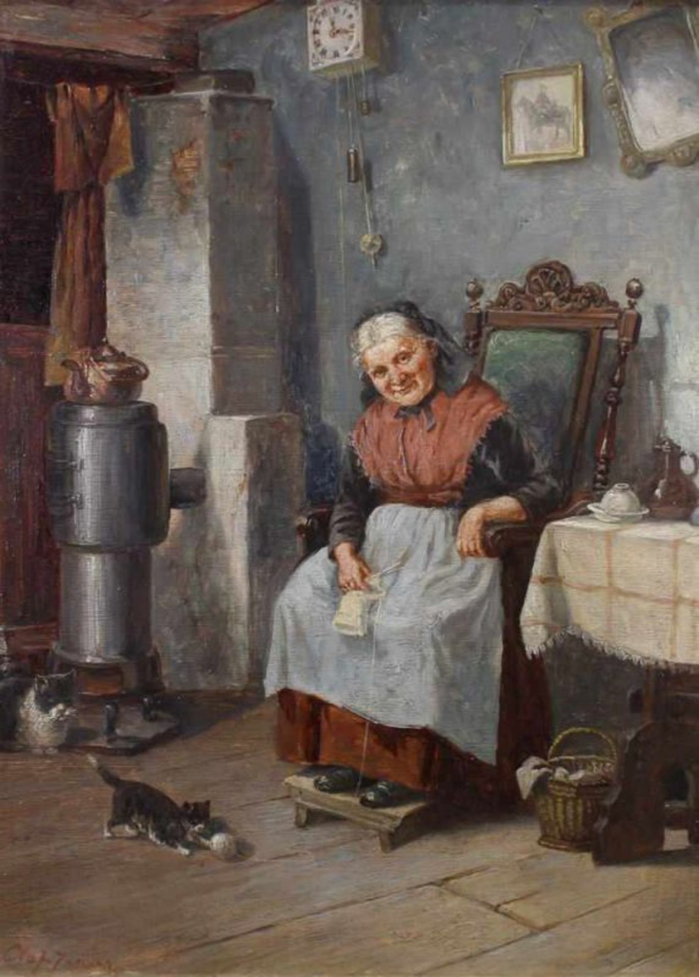 Jensen, Olaf Simony (1864 Dänemark - 1923, Genremaler), "In der Stube", Öl auf Leinwand, signiert